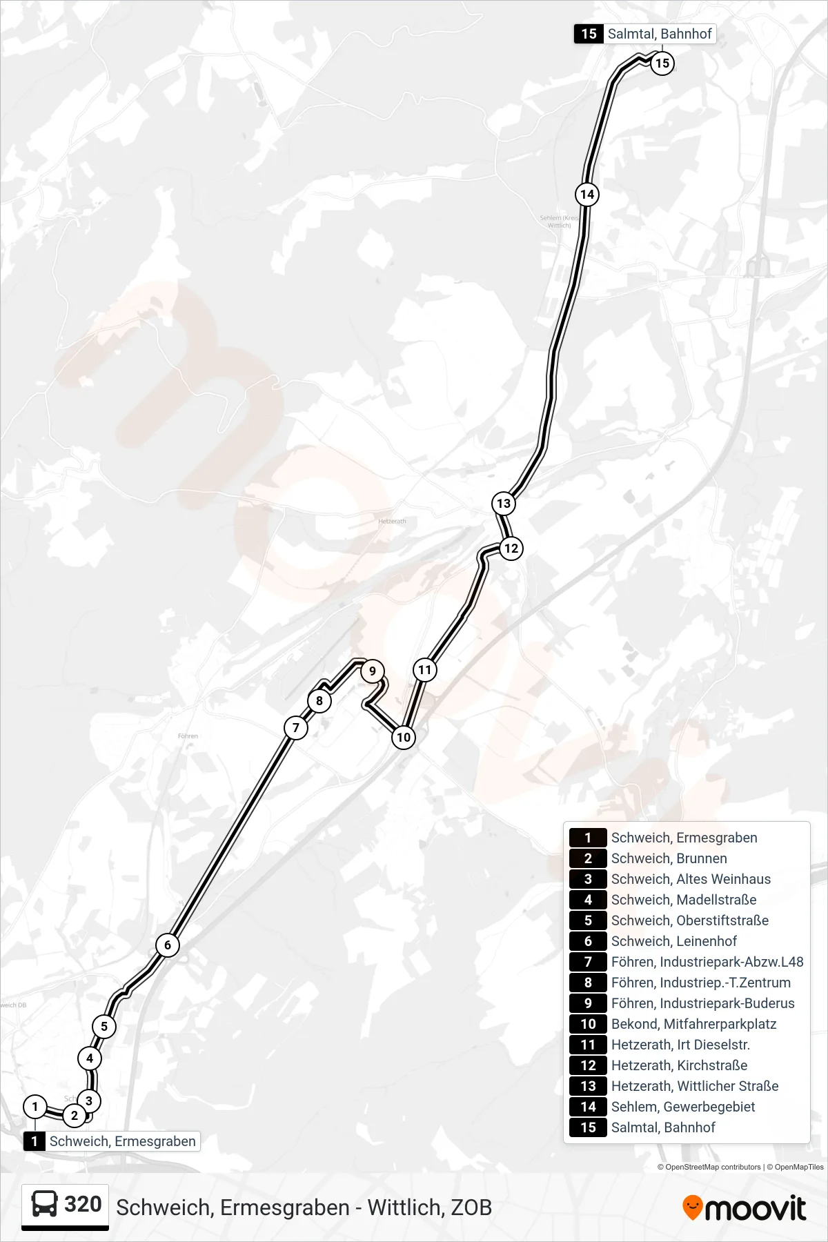 Linie 320 (Bus) Richtung Salmtal, Bahnhof: Route und Haltestellen auf der Karte