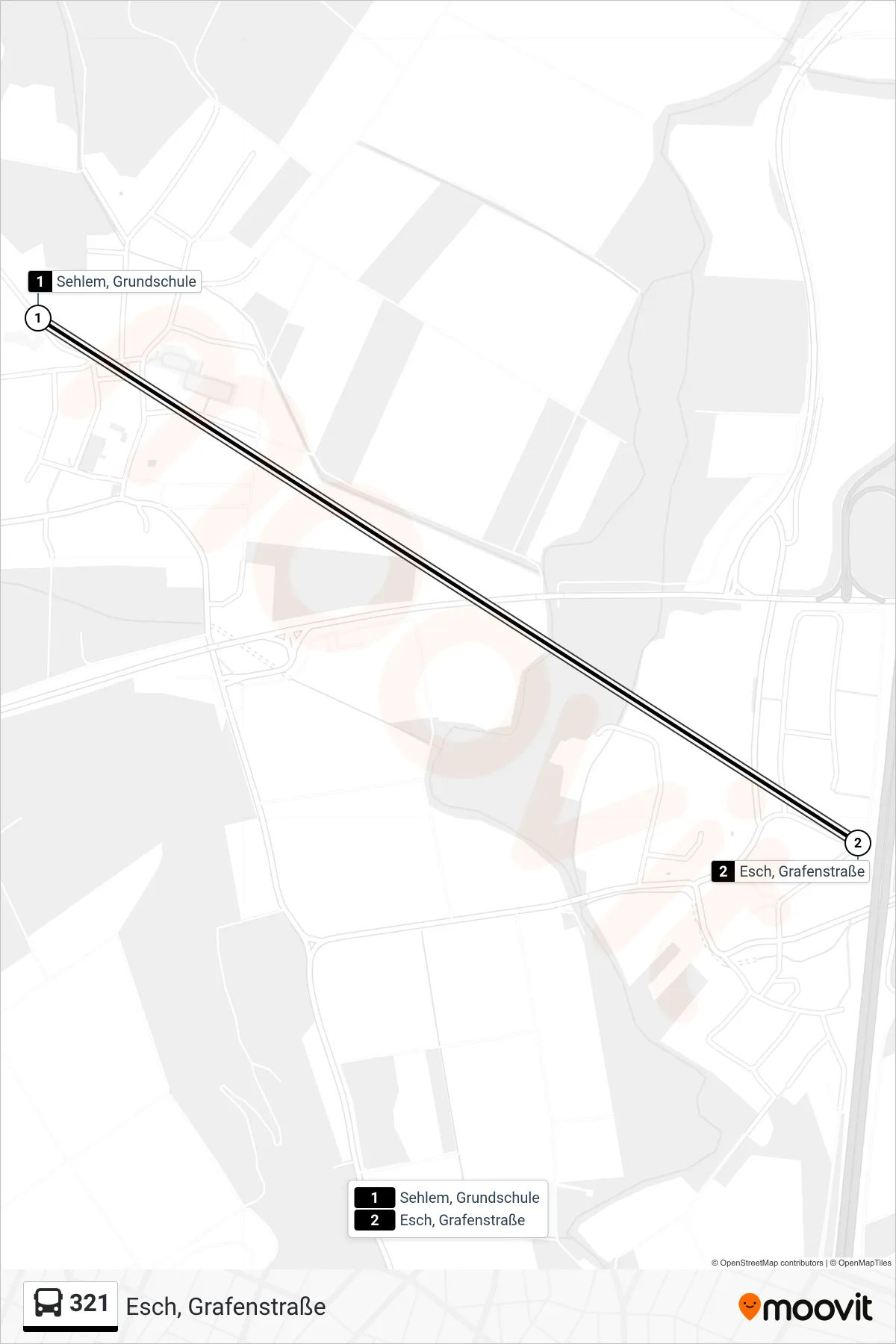 321 bus Line (Esch, Grafenstraße) route and stops on a map