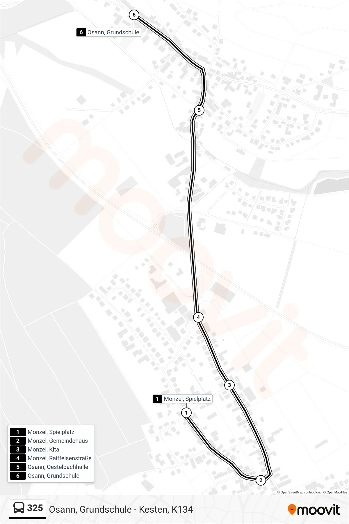 325 bus Line (Osann, Grundschule) route and stops on a map