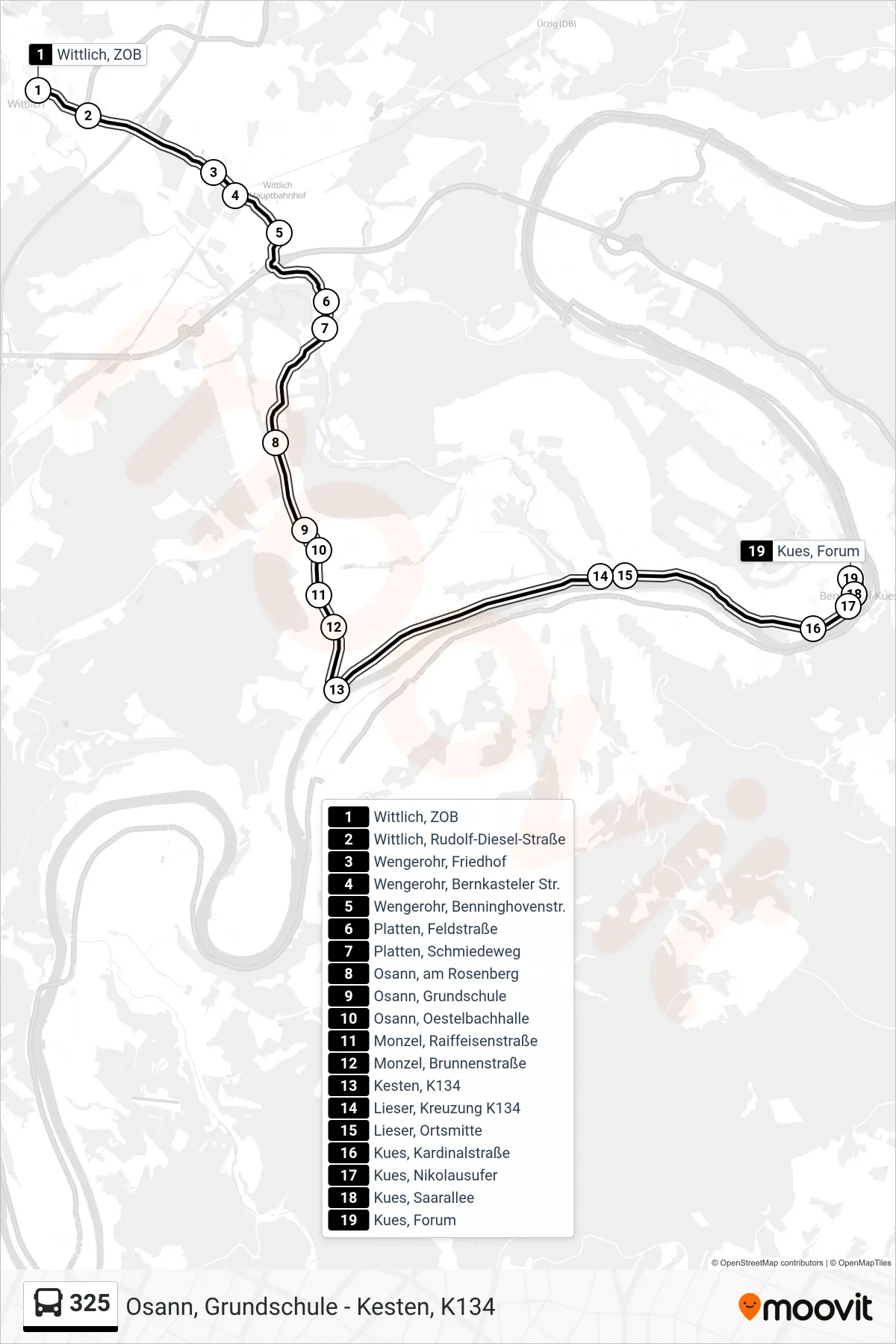 Linie 325 (Bus) Richtung Kues, Forum: Route und Haltestellen auf der Karte