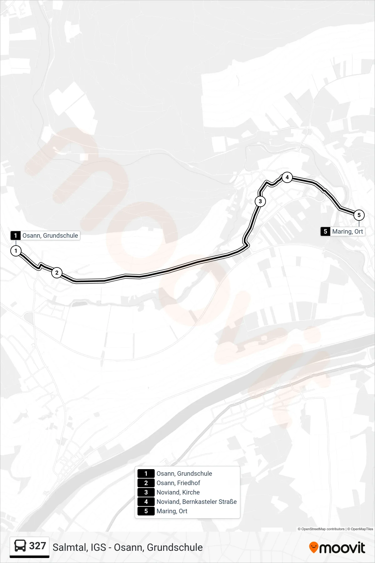 327 bus Line (Maring, Ort) route and stops on a map