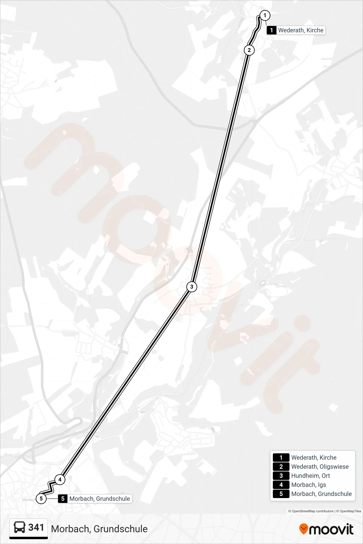 341 bus Line (Morbach, Grundschule) route and stops on a map