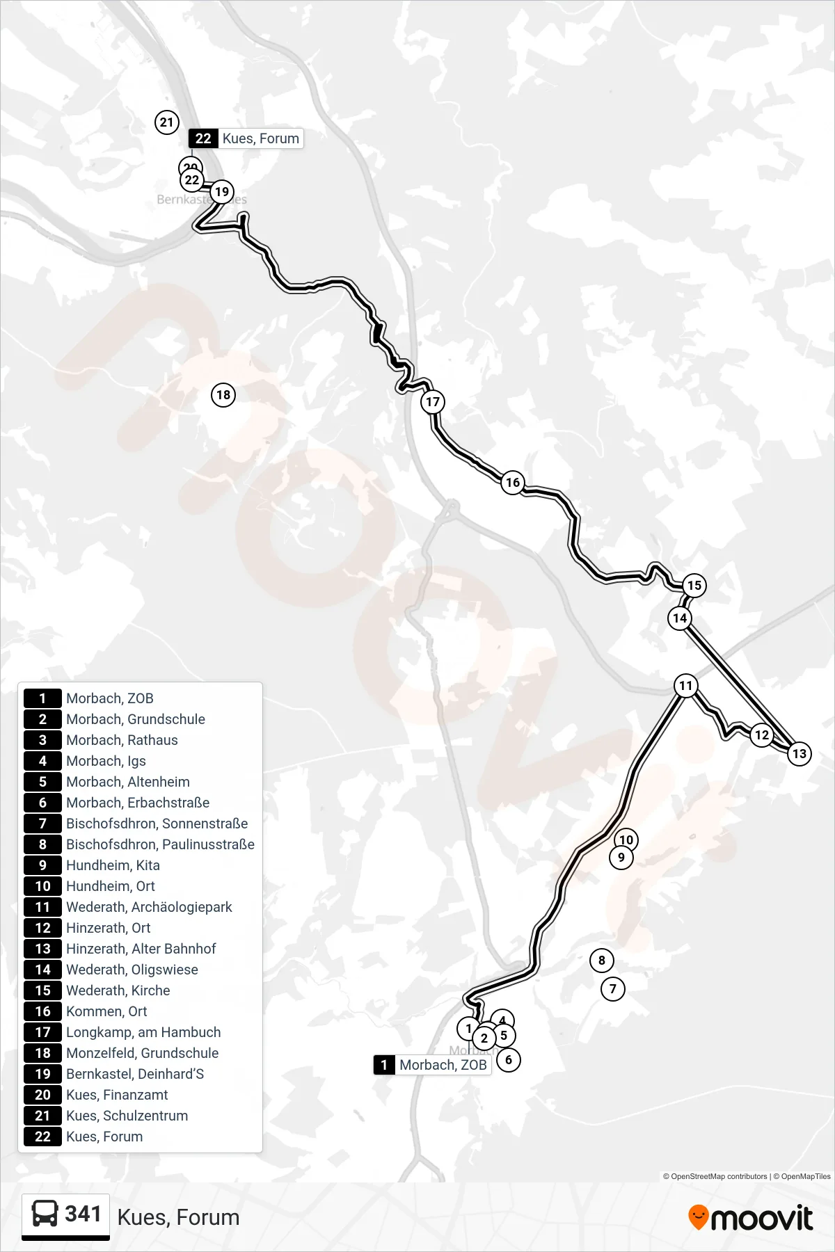 Linie 341 (Bus) Richtung Kues, Forum: Route und Haltestellen auf der Karte