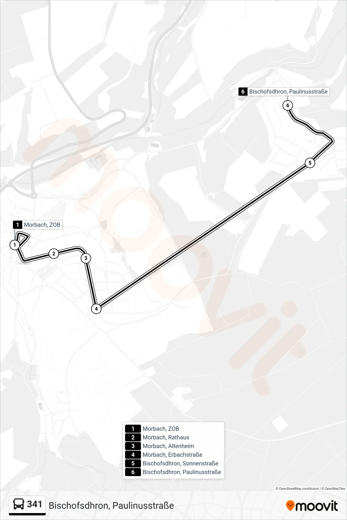 341 bus Line (Bischofsdhron, Paulinusstraße) route and stops on a map