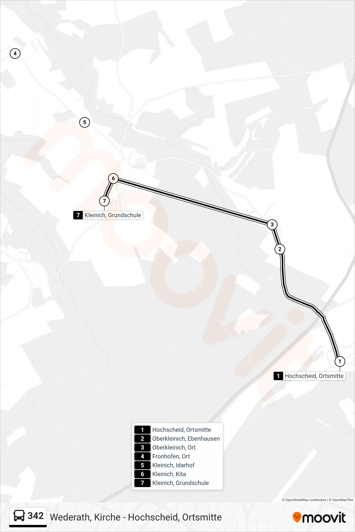 342 bus Line (Kleinich, Grundschule) route and stops on a map