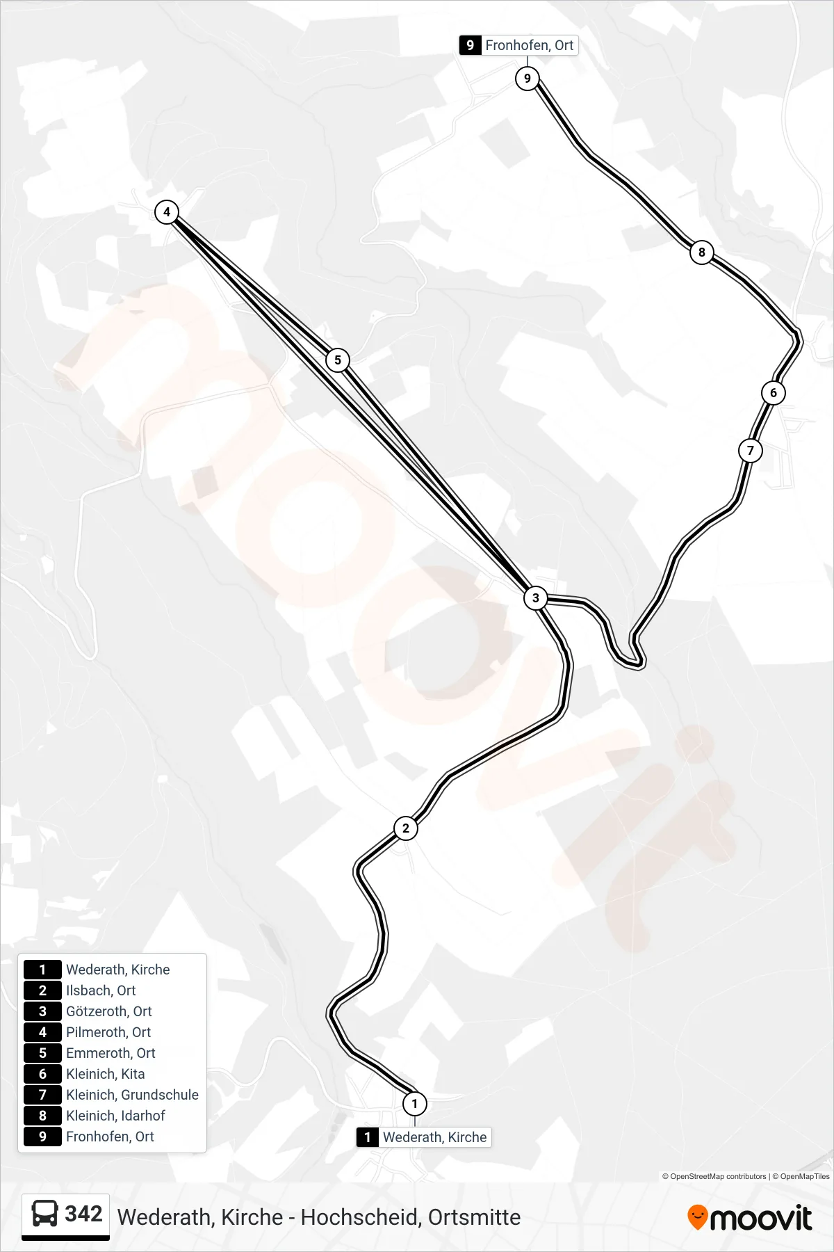 342 bus Line (Fronhofen, Ort) route and stops on a map