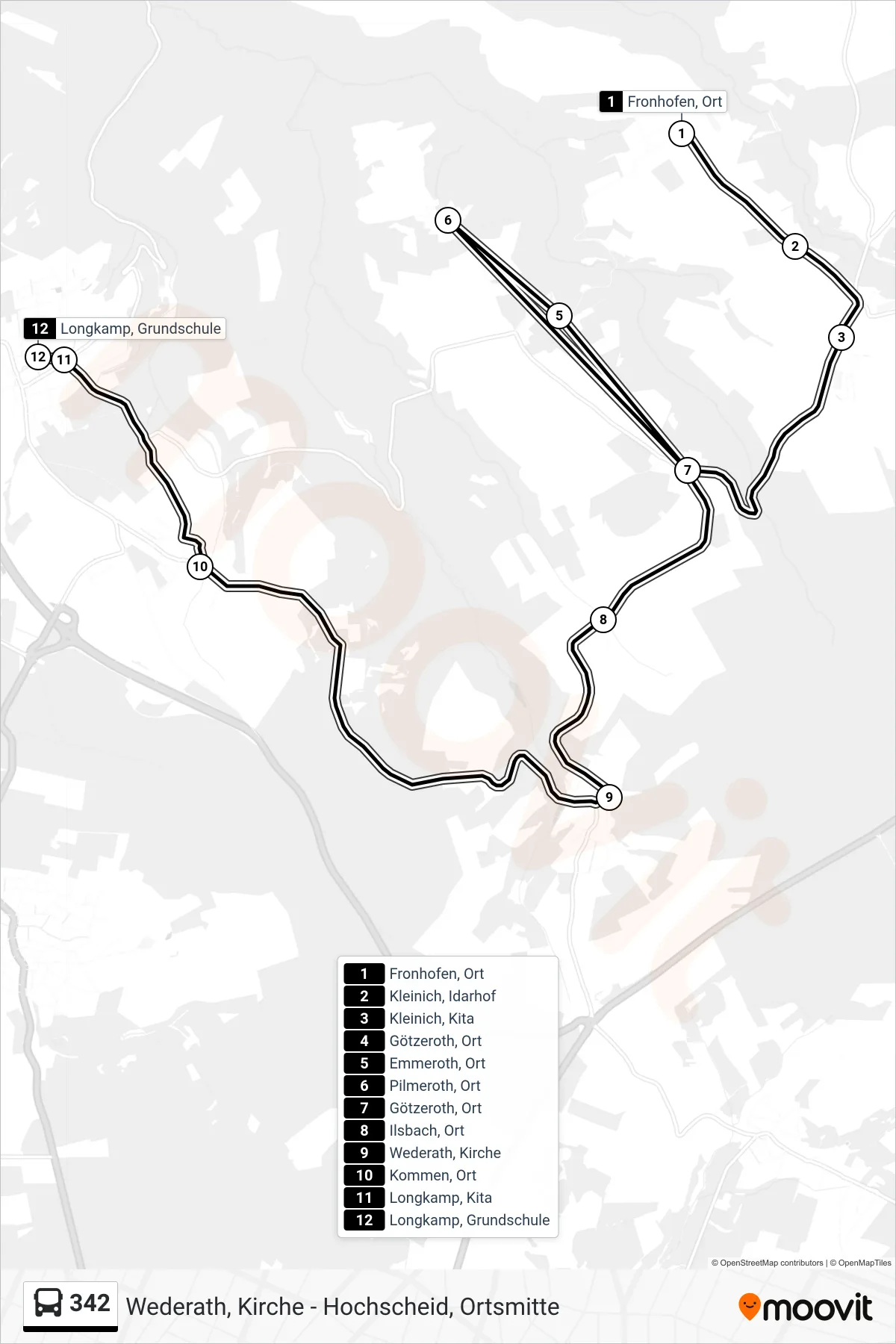342 bus Line (Longkamp, Grundschule) route and stops on a map