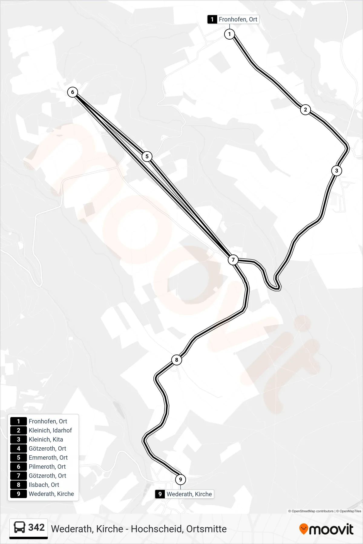 342 bus Line (Wederath, Kirche) route and stops on a map
