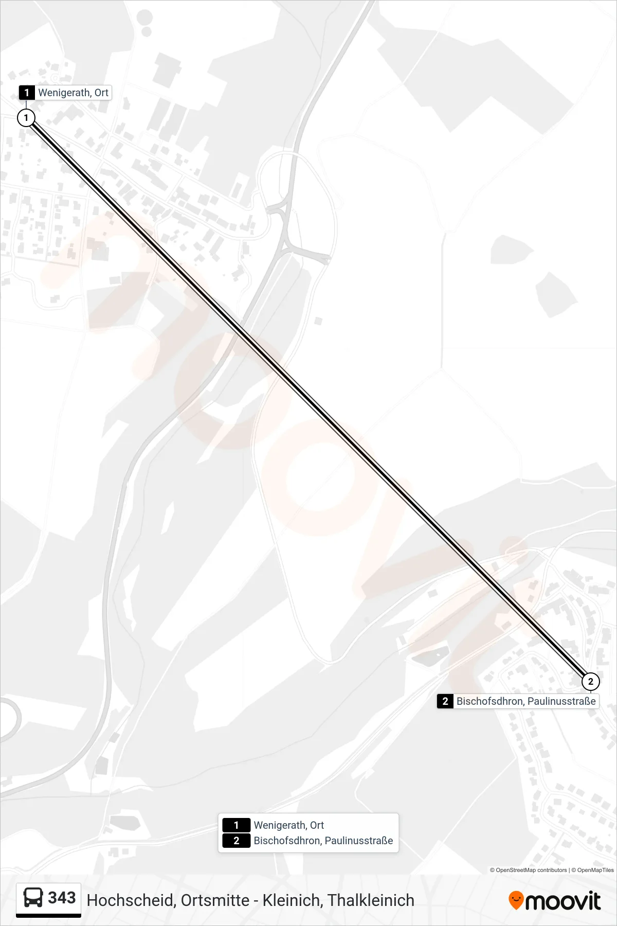 343 bus Line (Bischofsdhron, Paulinusstraße) route and stops on a map