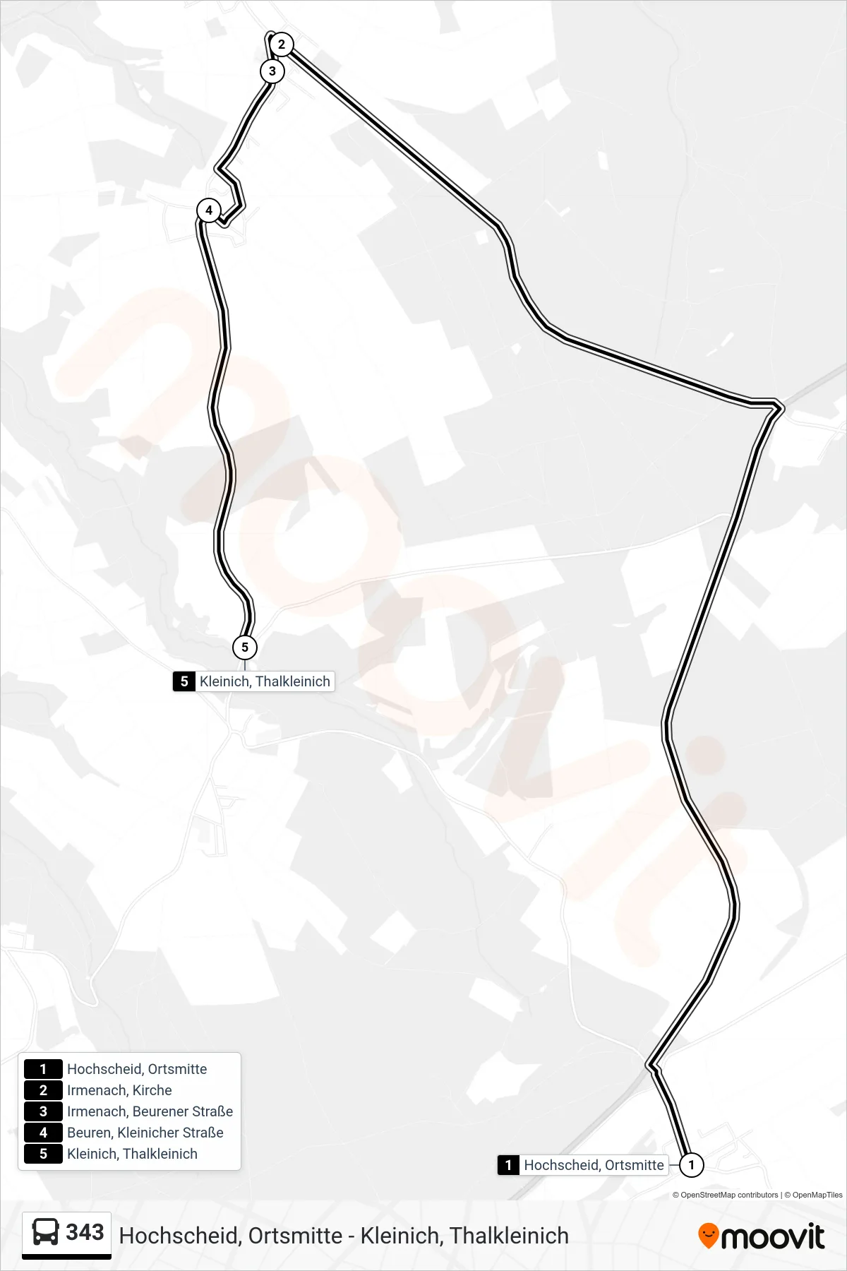 343 bus Line (Kleinich, Thalkleinich) route and stops on a map