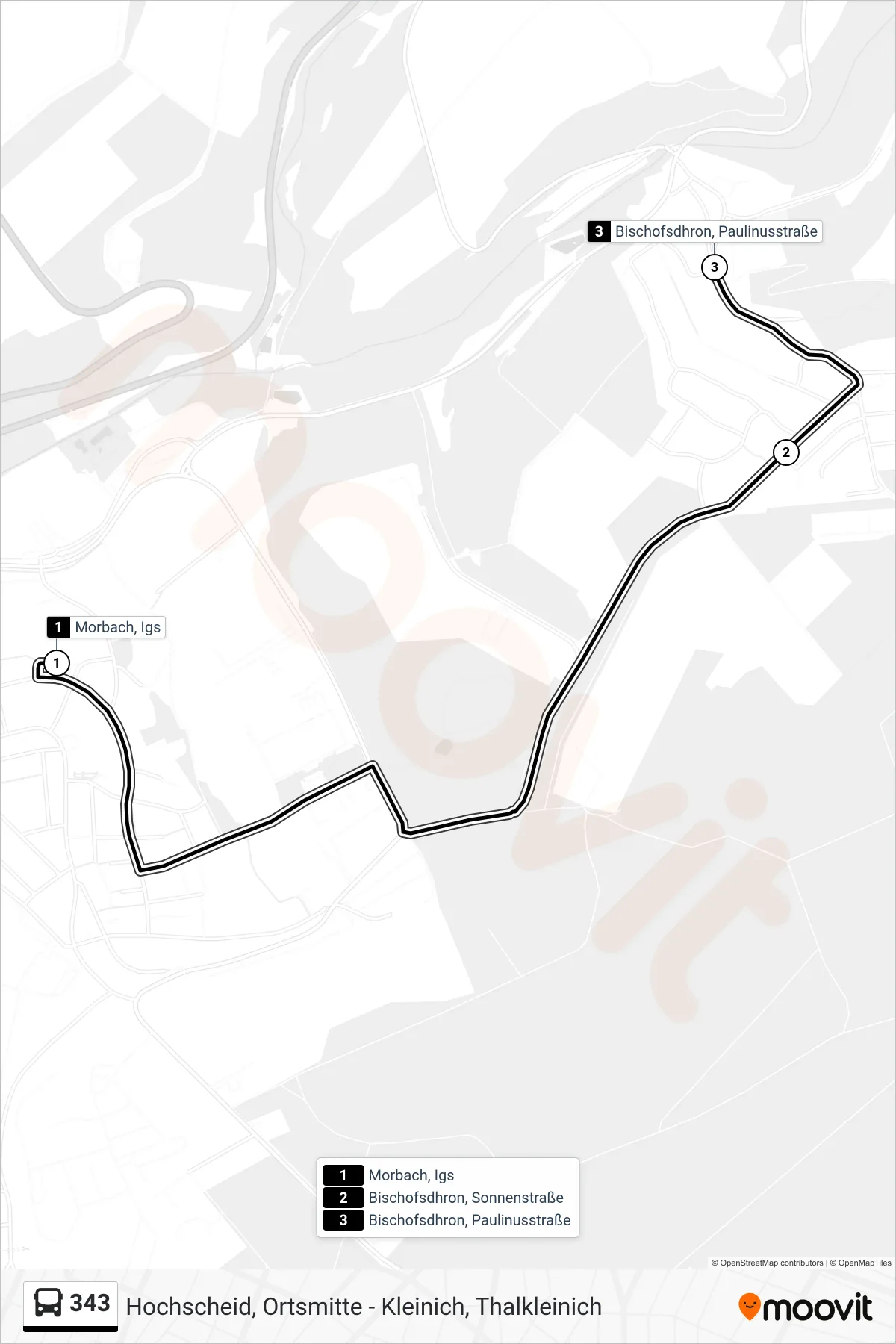 343 bus Line (Bischofsdhron, Paulinusstraße) route and stops on a map
