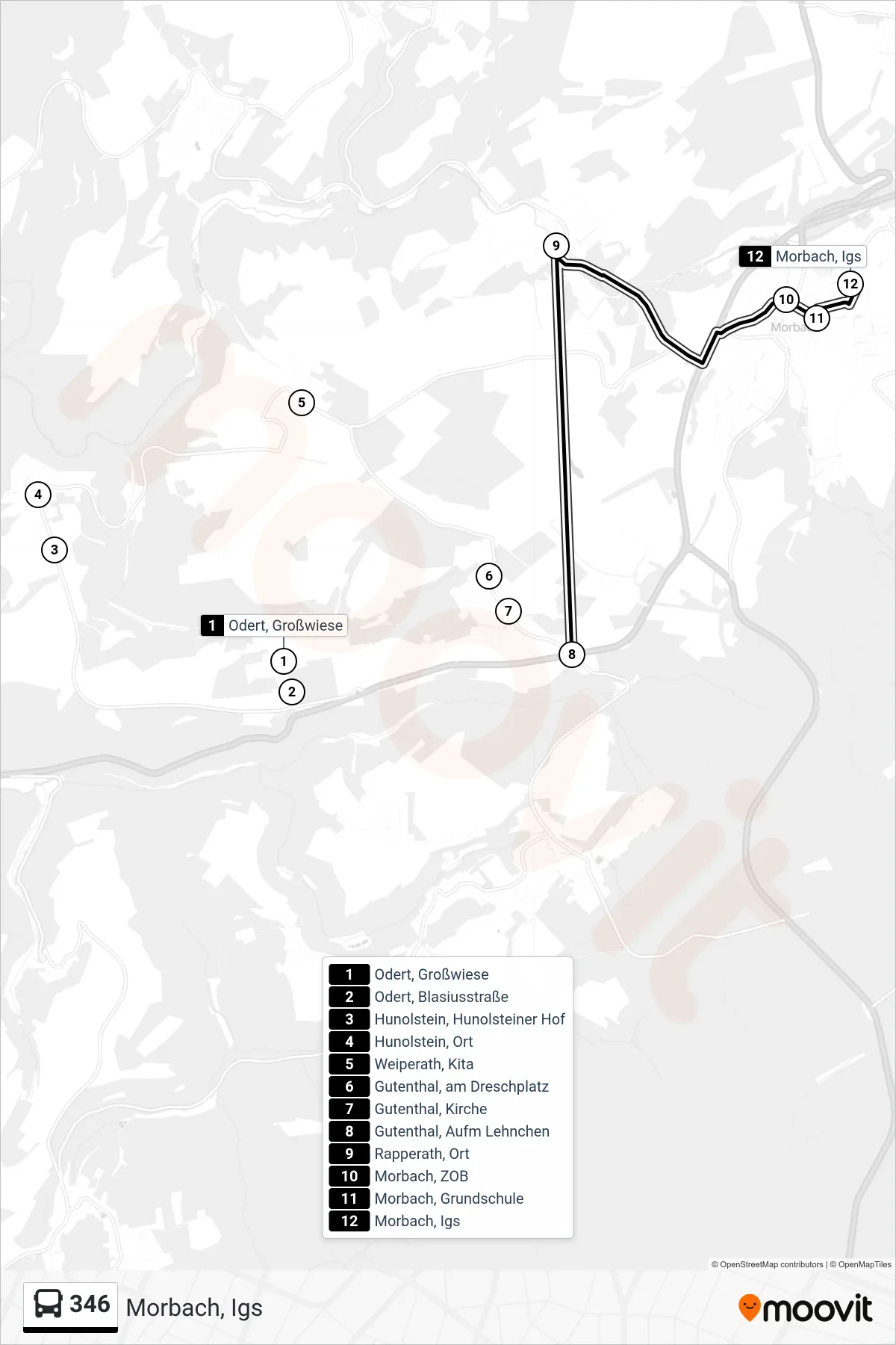 Linie 346 (Bus) Richtung Morbach, Igs: Route und Haltestellen auf der Karte