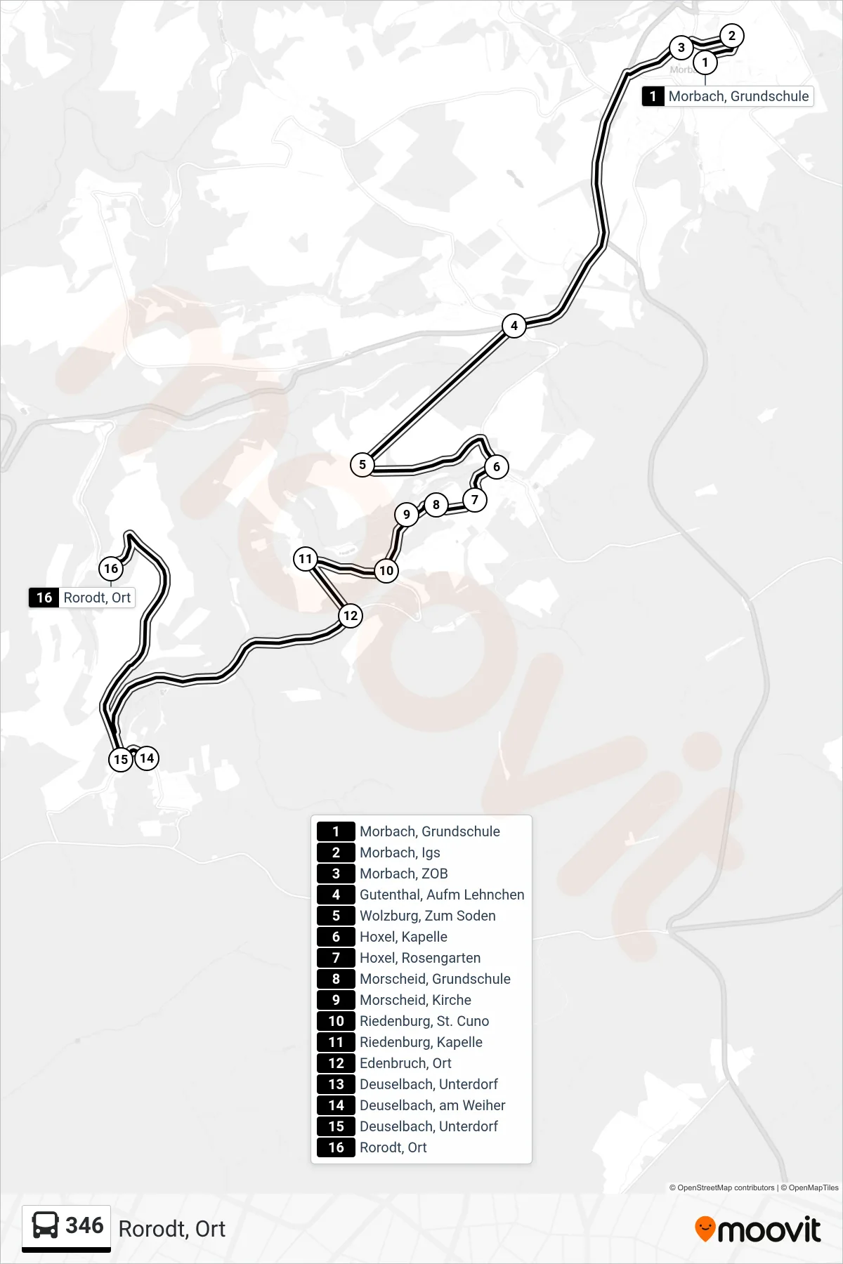346 bus Line (Rorodt, Ort) route and stops on a map