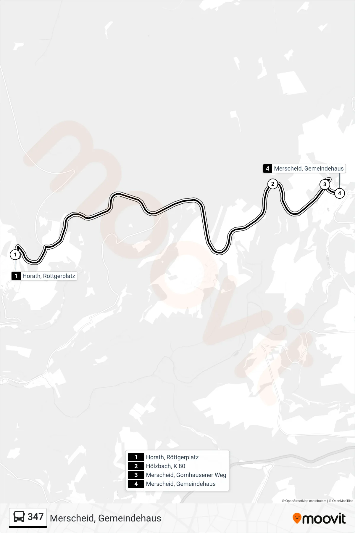 347 bus Line (Merscheid, Gemeindehaus) route and stops on a map