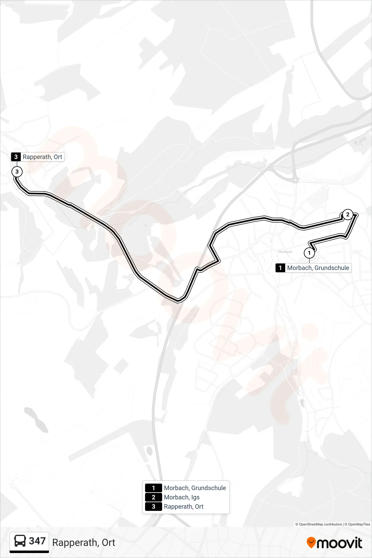 347 bus Line (Rapperath, Ort) route and stops on a map