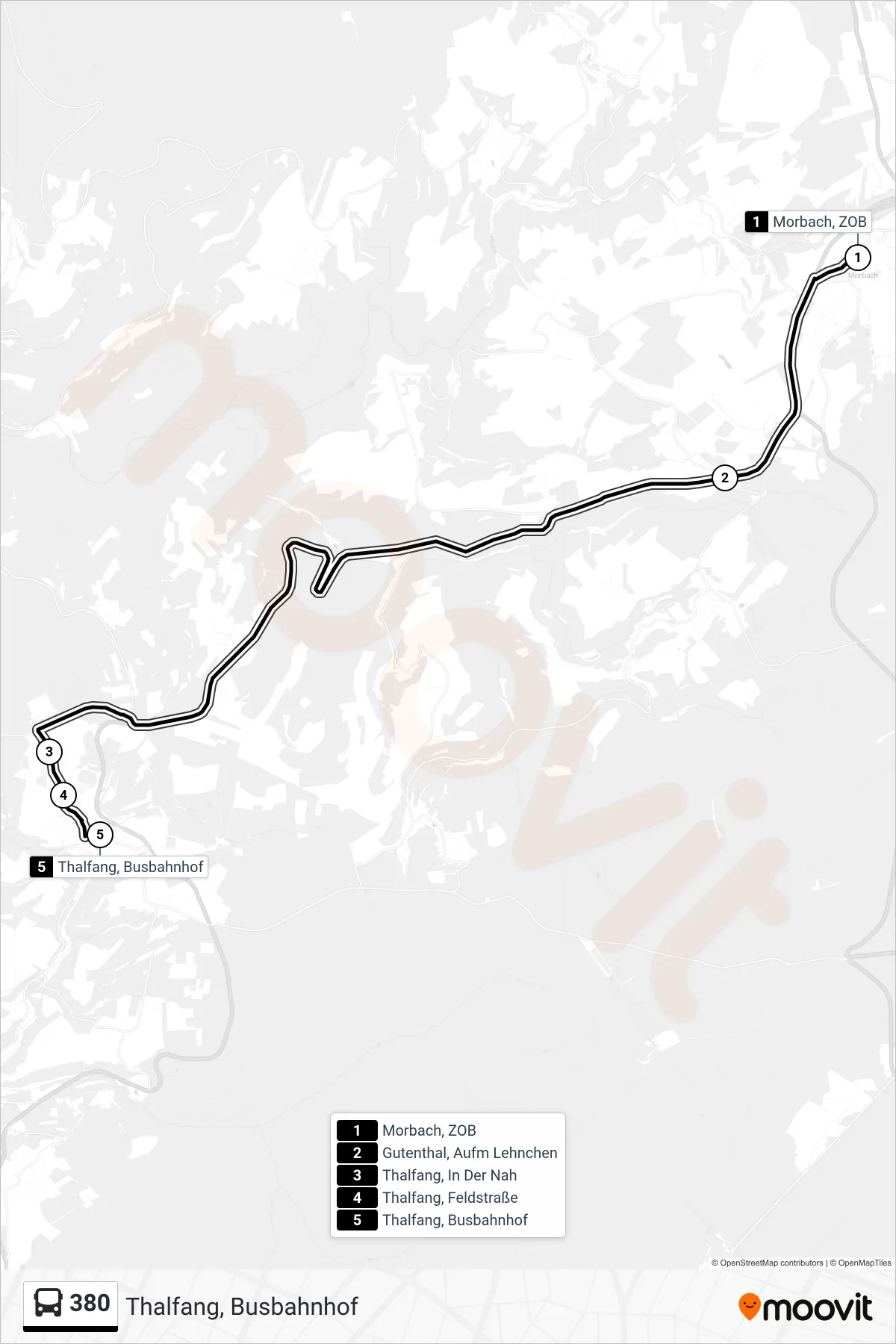 380 bus Line (Thalfang, Busbahnhof) route and stops on a map