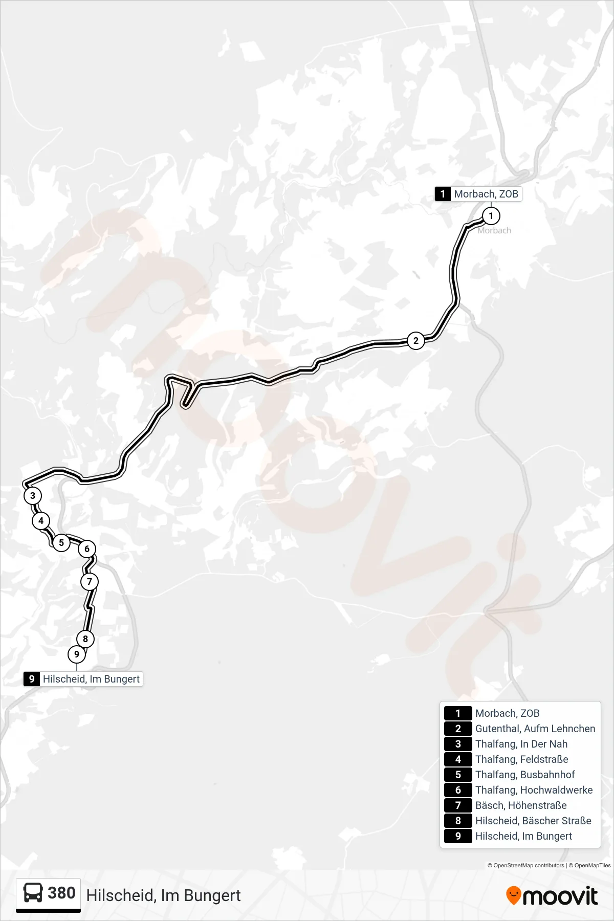 Linie 380 (Bus) Richtung Hilscheid, Im Bungert: Route und Haltestellen auf der Karte