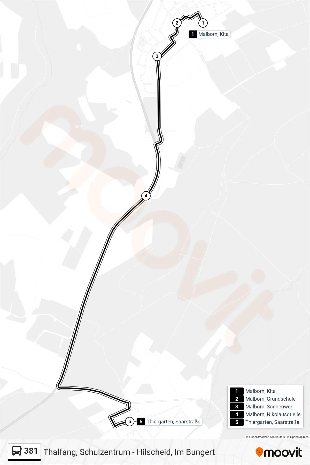 381 bus Line (Thiergarten, Saarstraße) route and stops on a map