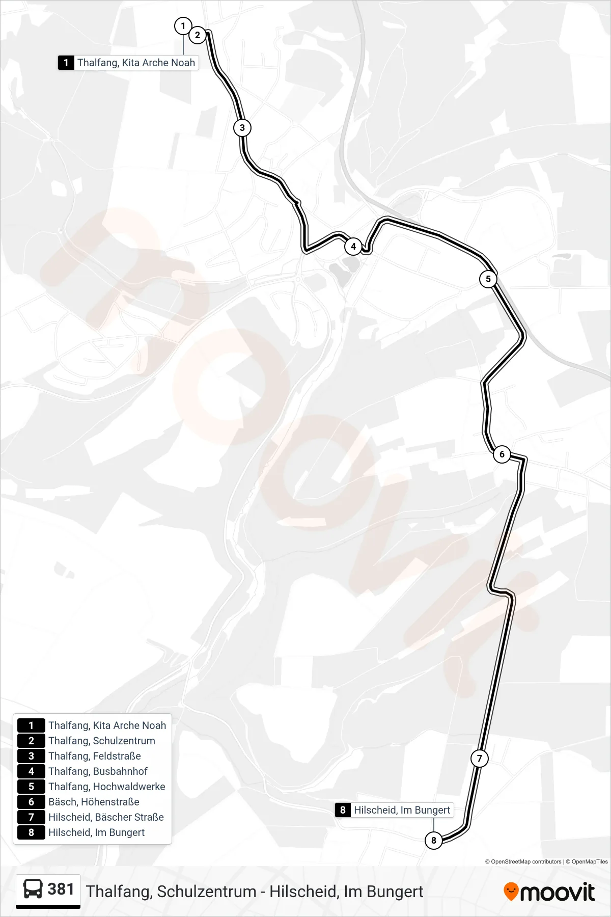 Linie 381 (Bus) Richtung Hilscheid, Im Bungert: Route und Haltestellen auf der Karte