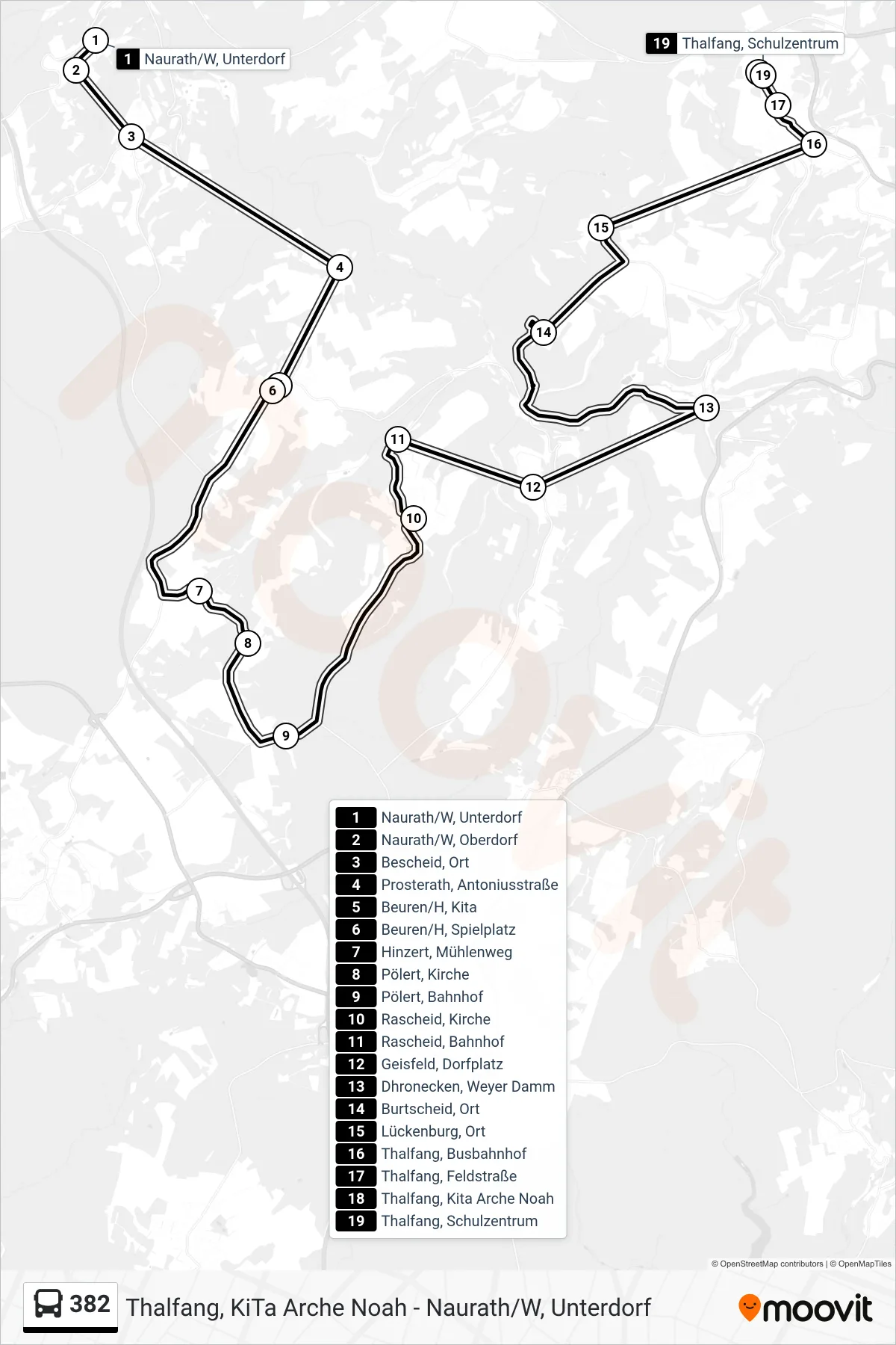 382 bus Line (Thalfang, Schulzentrum) route and stops on a map