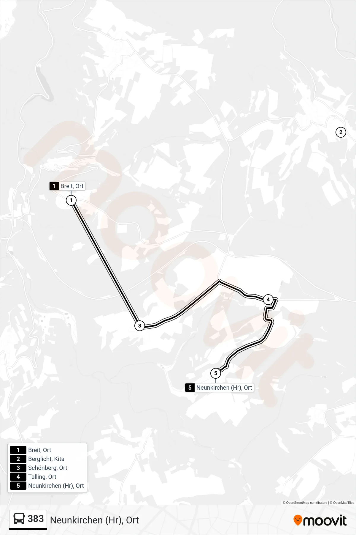 Linie 383 (Bus) Richtung Neunkirchen (Hr), Ort: Route und Haltestellen auf der Karte