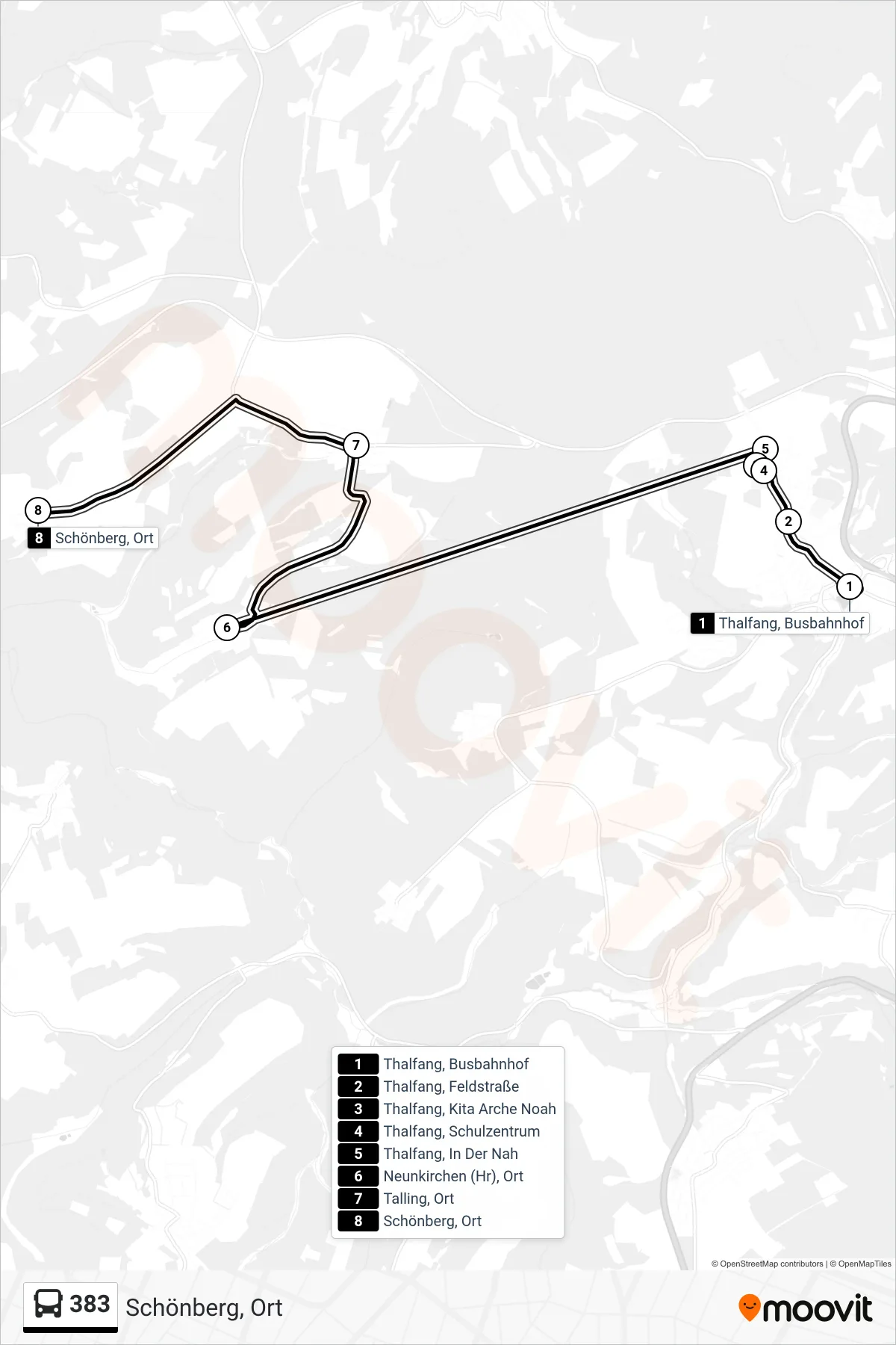 383 bus Line (Schönberg, Ort) route and stops on a map
