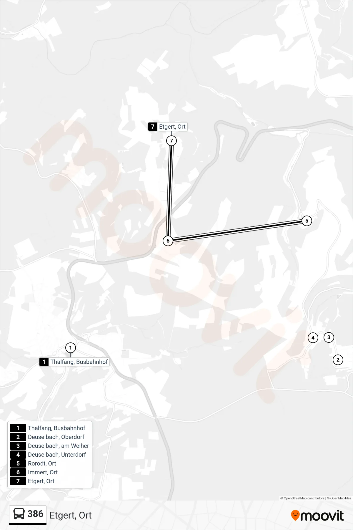 386 bus Line (Etgert, Ort) route and stops on a map