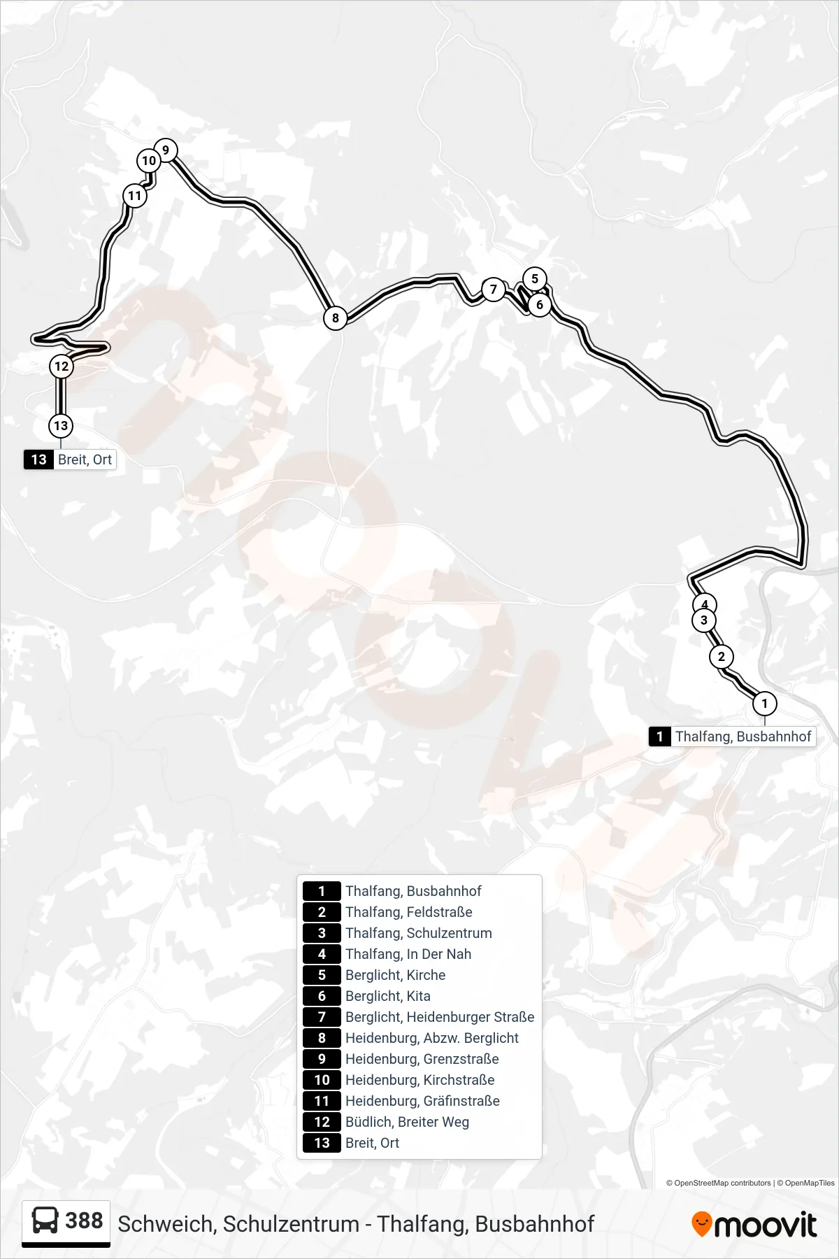 Linie 388 (Bus) Richtung Breit, Ort: Route und Haltestellen auf der Karte