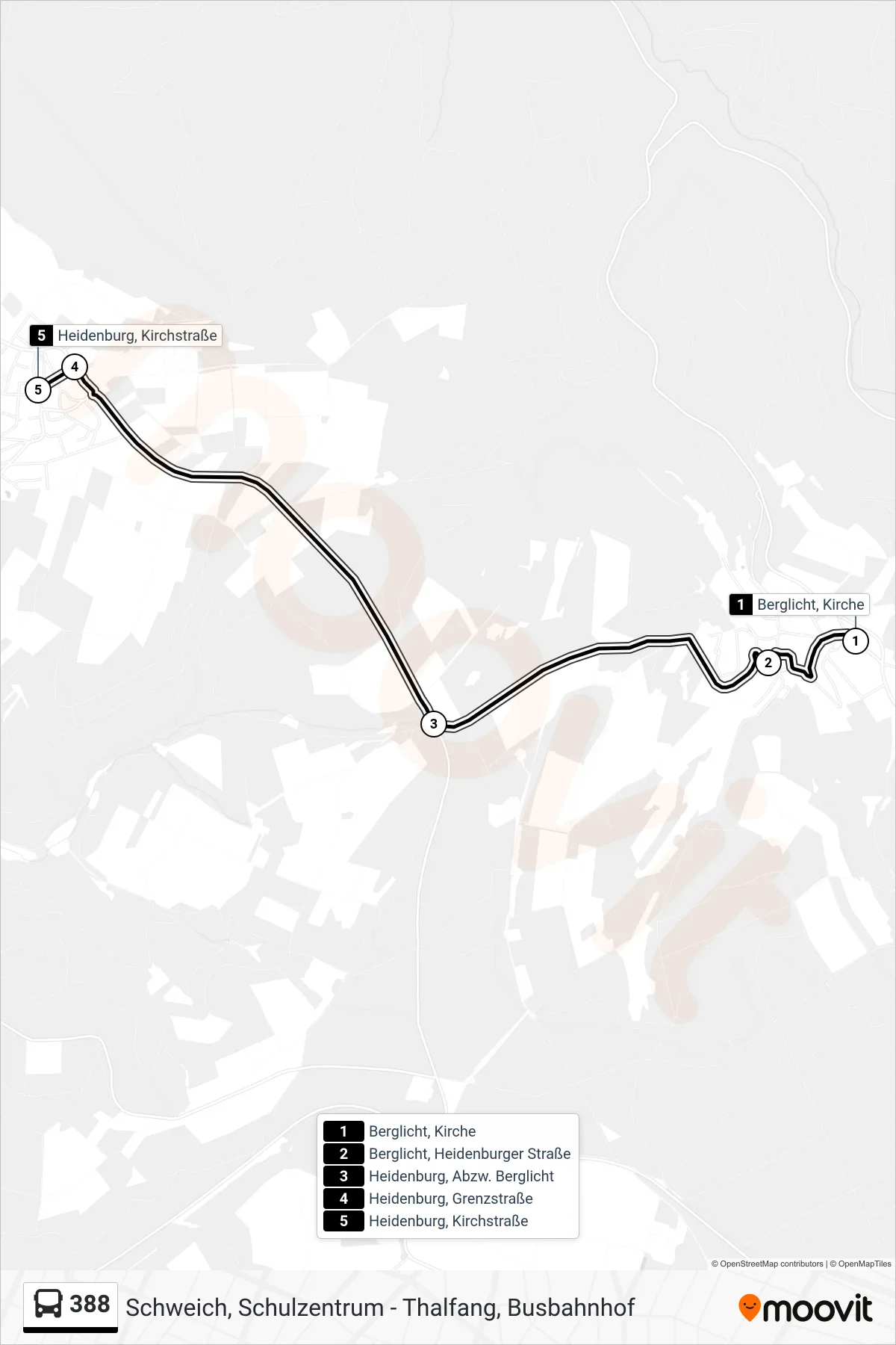388 bus Line (Heidenburg, Kirchstraße) route and stops on a map