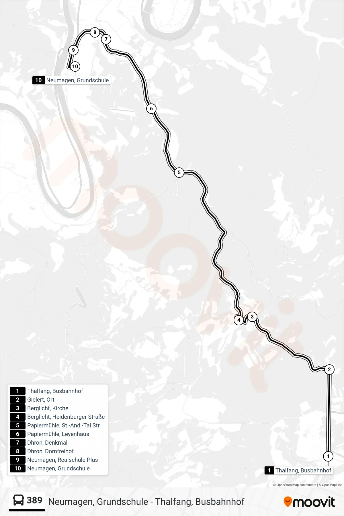 389 bus Line (Neumagen, Grundschule) route and stops on a map