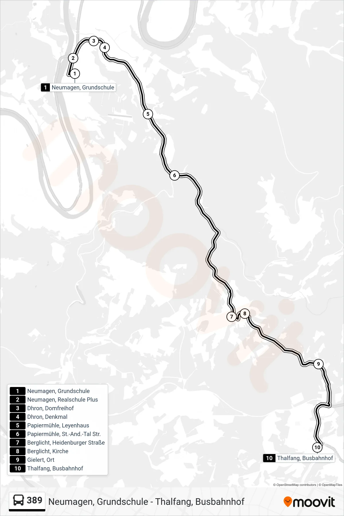 Linie 389 (Bus) Richtung Thalfang, Busbahnhof: Route und Haltestellen auf der Karte