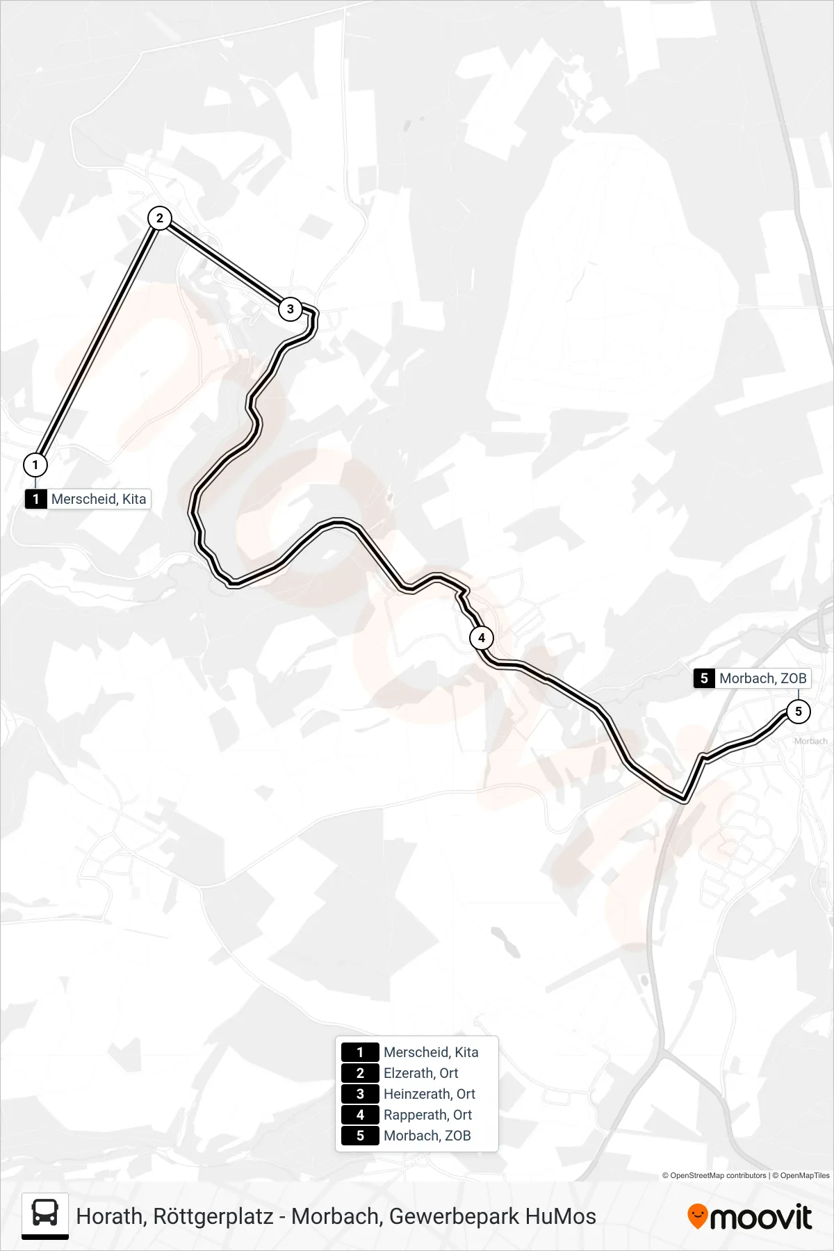 347 RUFBUS bus Line (Morbach, ZOB) route and stops on a map