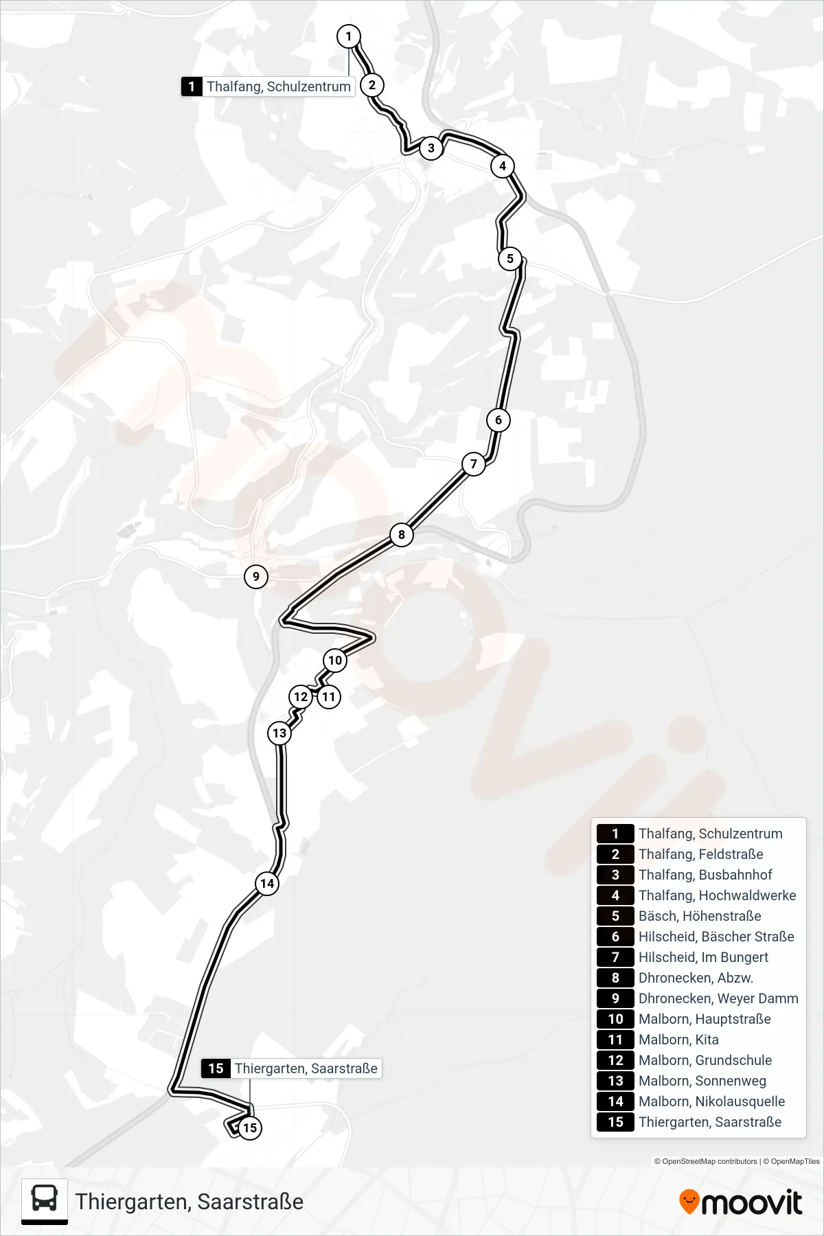 381 RUFBUS bus Line (Thiergarten, Saarstraße) route and stops on a map