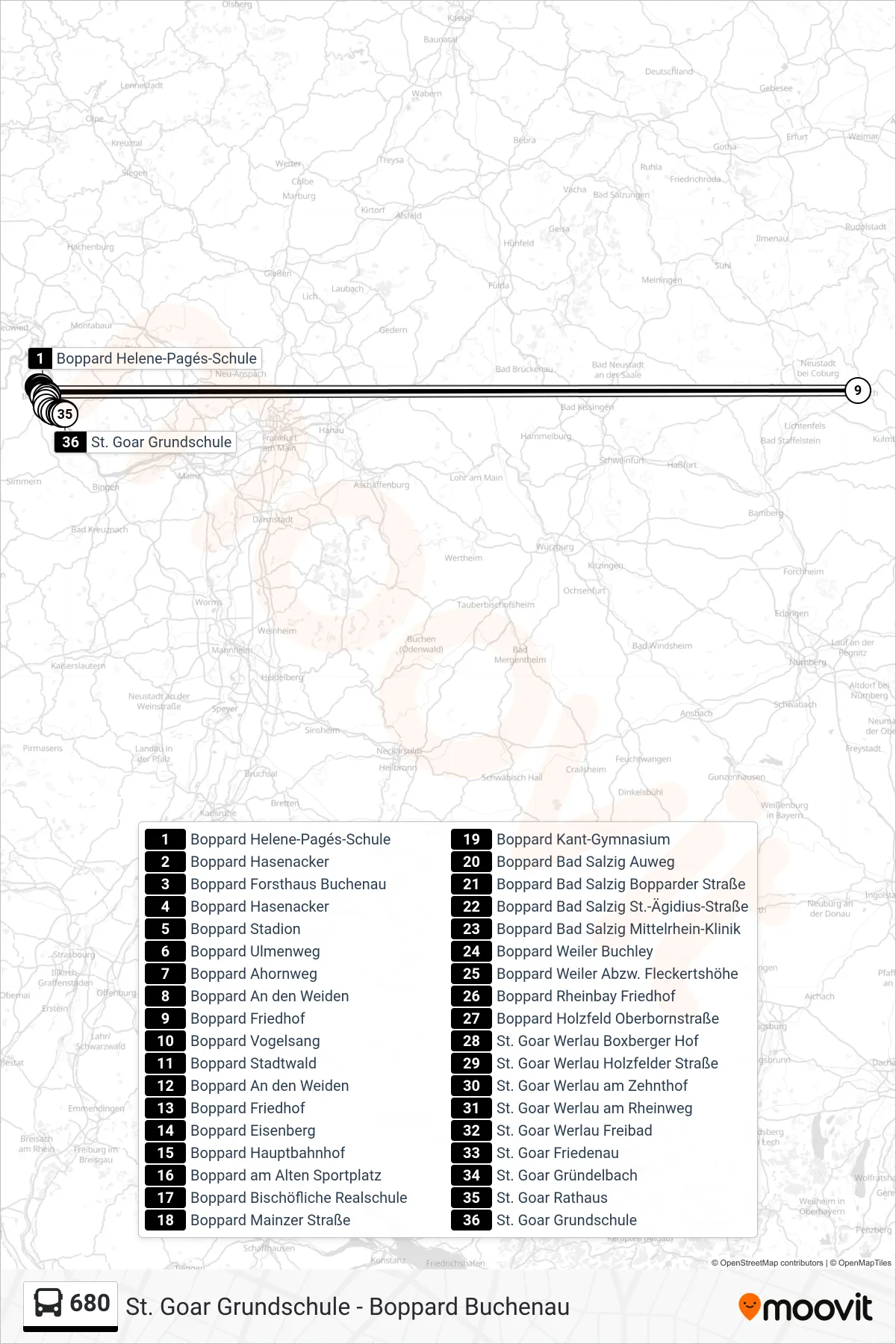 680 bus Line (St. Goar Grundschule) route and stops on a map