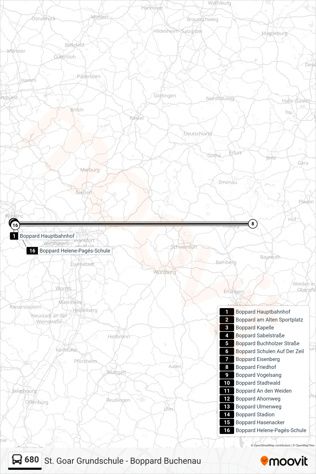 680 bus Line (Boppard Helene-Pagés-Schule) route and stops on a map