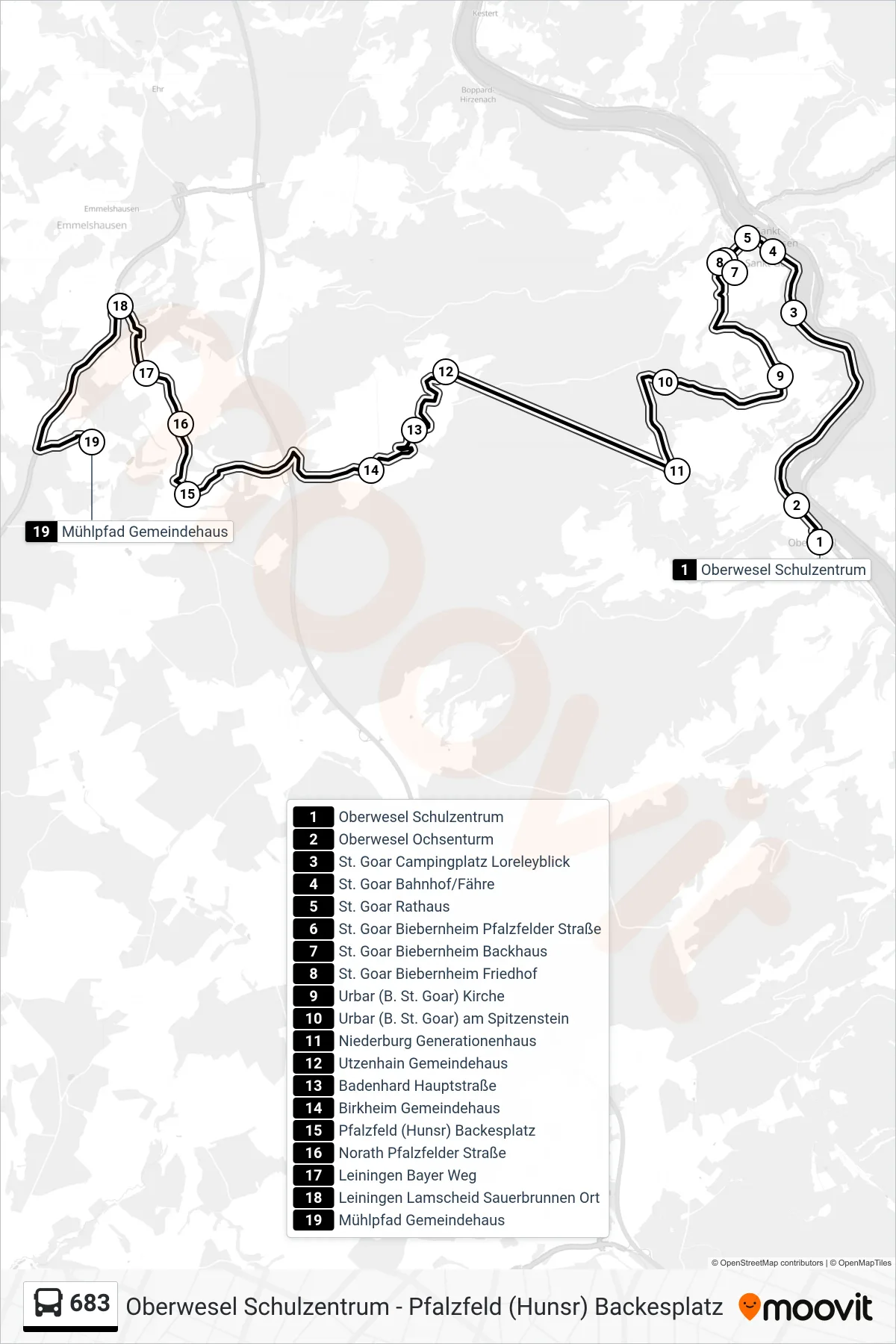 683 bus Line (Mühlpfad Gemeindehaus) route and stops on a map