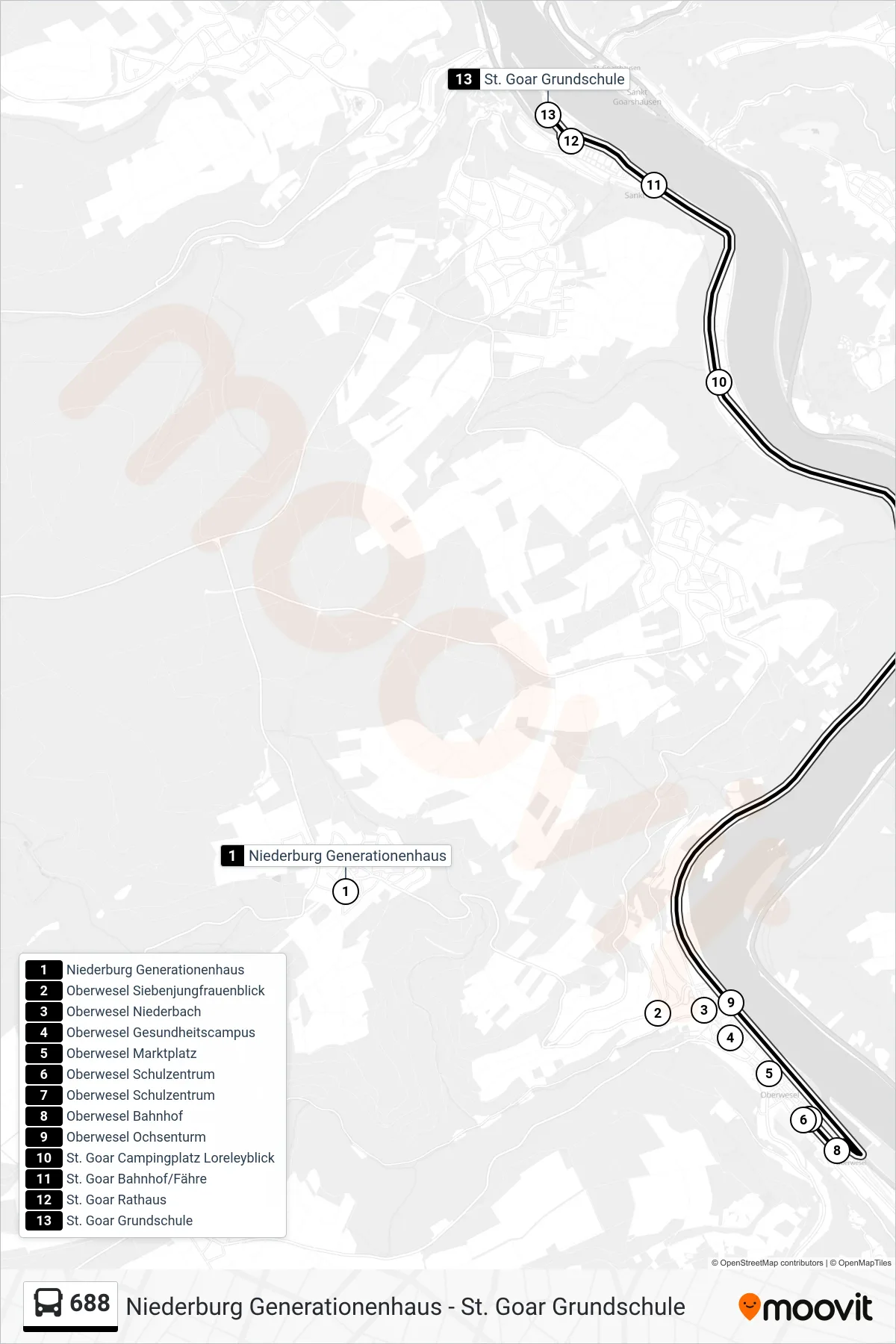 688 bus Line (St. Goar Grundschule) route and stops on a map