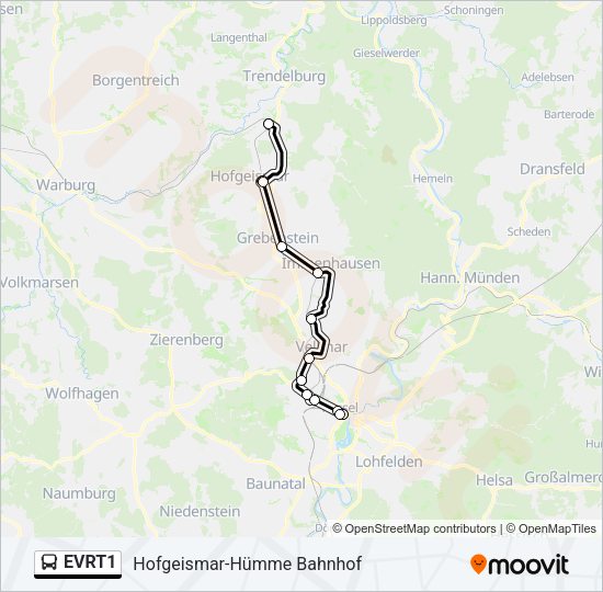 Автобус EVRT1: карта маршрута