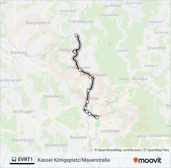 Автобус EVRT1: карта маршрута