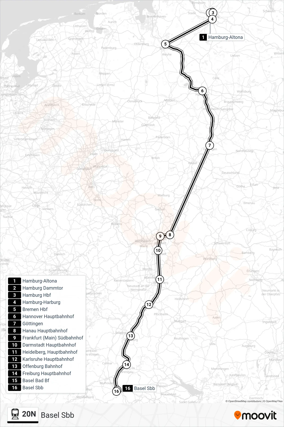 Linie 20N (Bahn) Richtung Basel Sbb: Route und Haltestellen auf der Karte