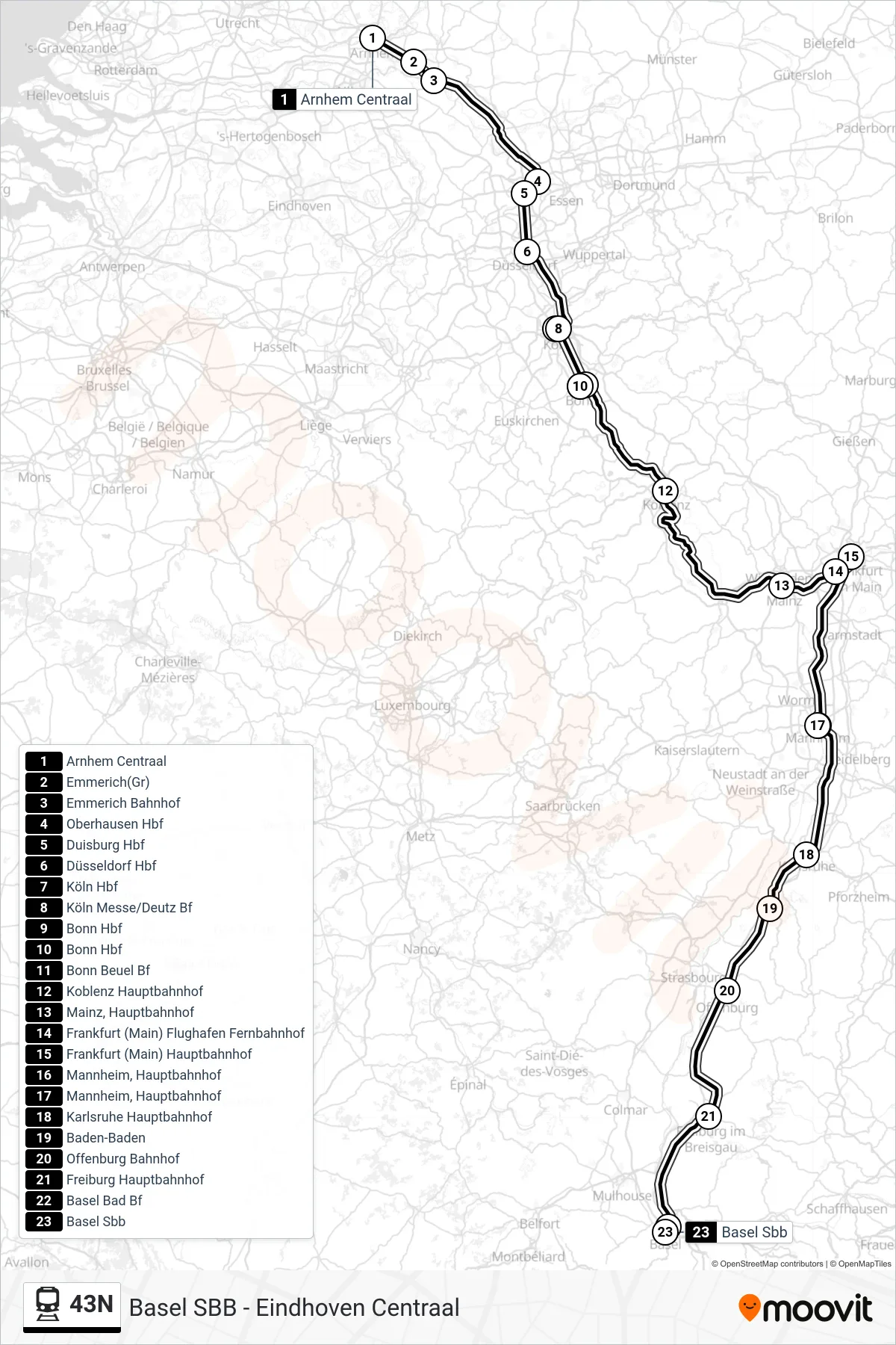 Linie 43N (Bahn) Richtung Basel Sbb: Route und Haltestellen auf der Karte
