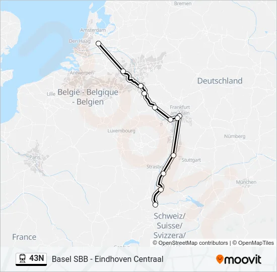Поезд 43N: карта маршрута