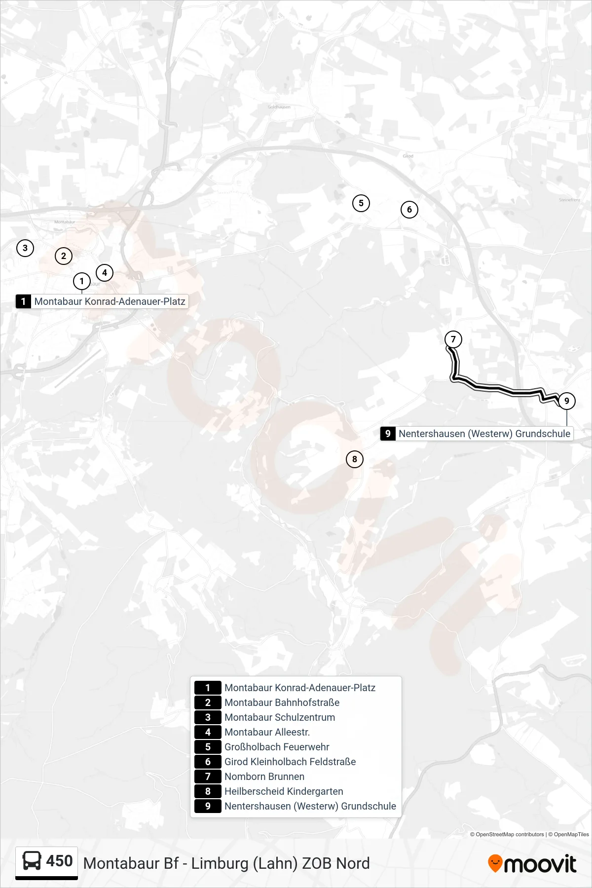 450 bus Line (Nentershausen (Westerw) Grundschule) route and stops on a map