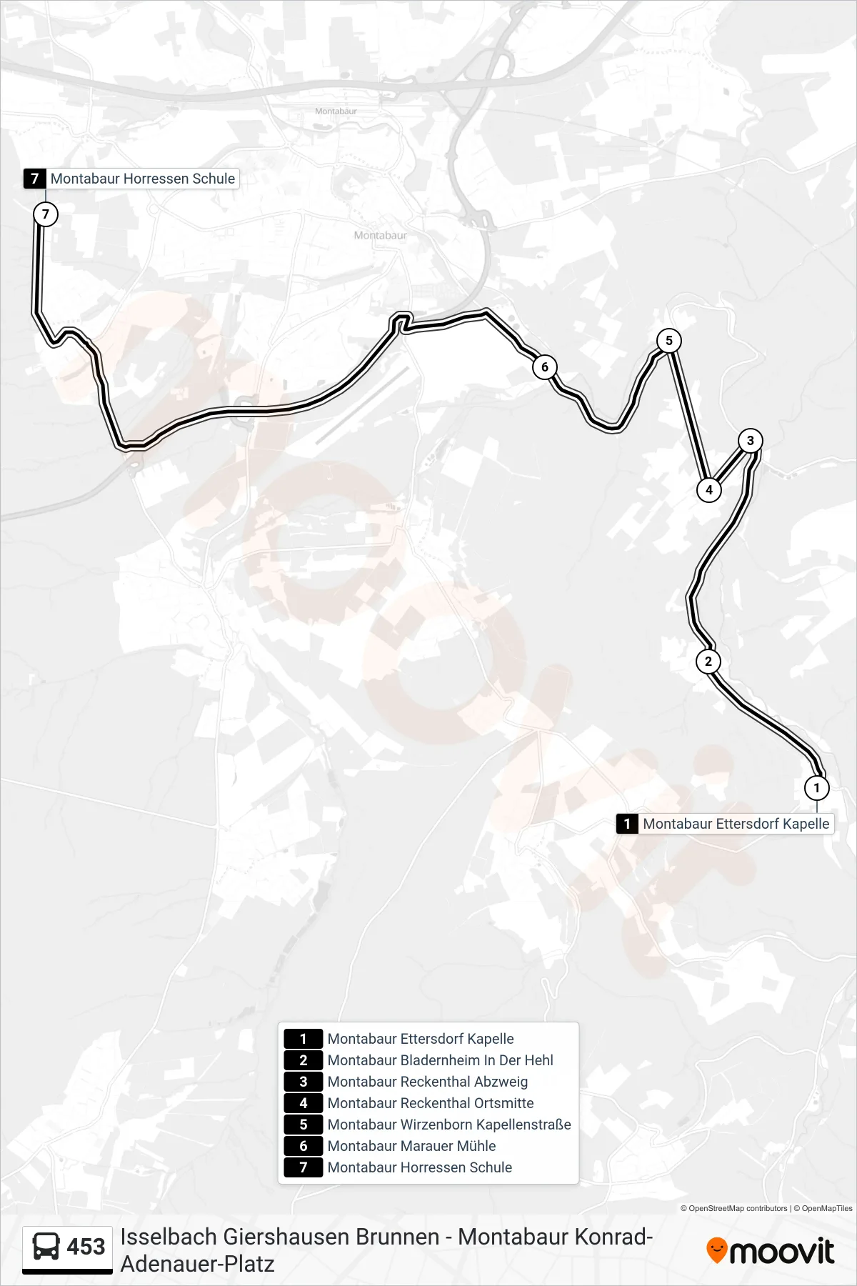 Linie 453 (Bus) Richtung Montabaur Horressen Schule: Route und Haltestellen auf der Karte