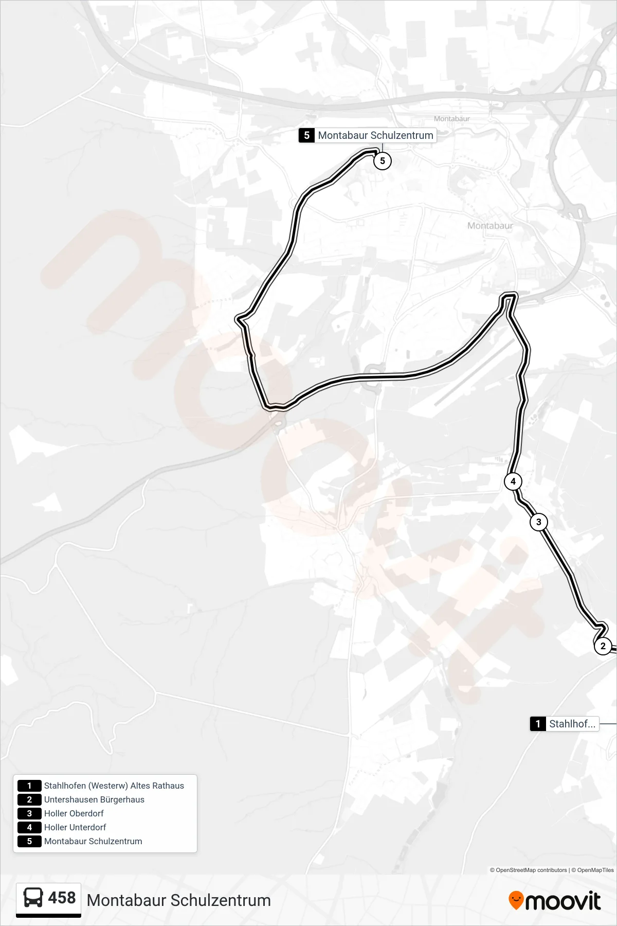 458 bus Line (Montabaur Schulzentrum) route and stops on a map