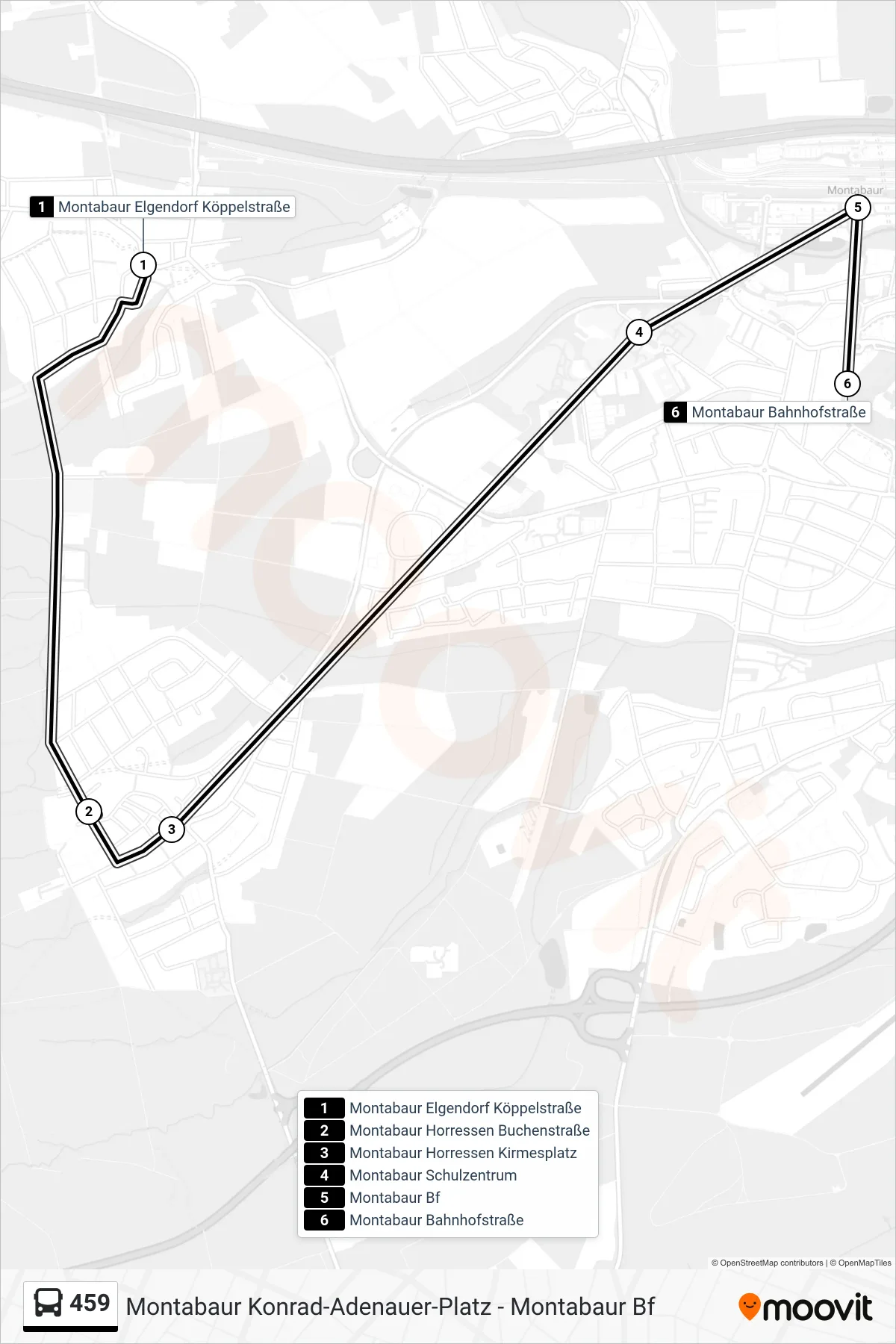 459 bus Line (Montabaur Bahnhofstraße) route and stops on a map