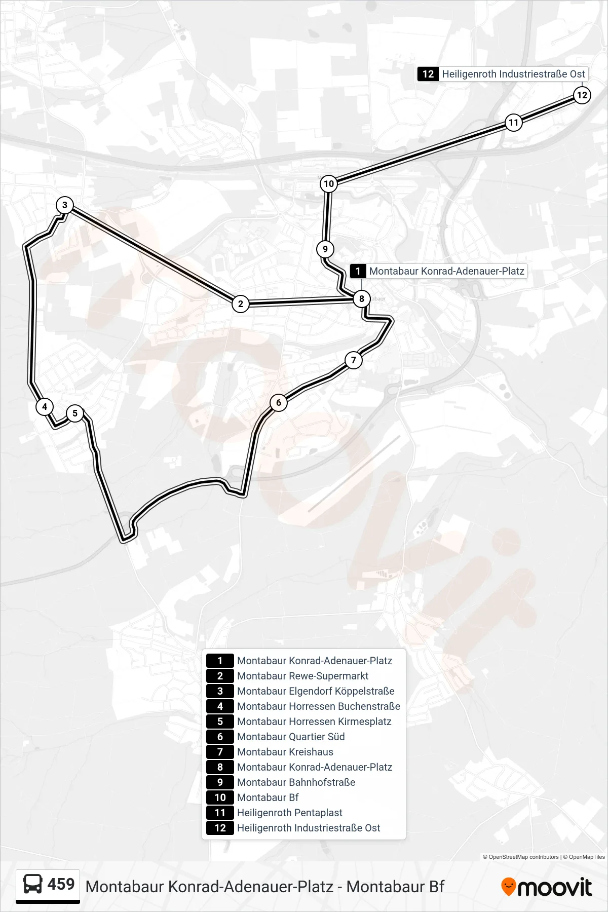 459 bus Line (Heiligenroth Industriestraße Ost) route and stops on a map