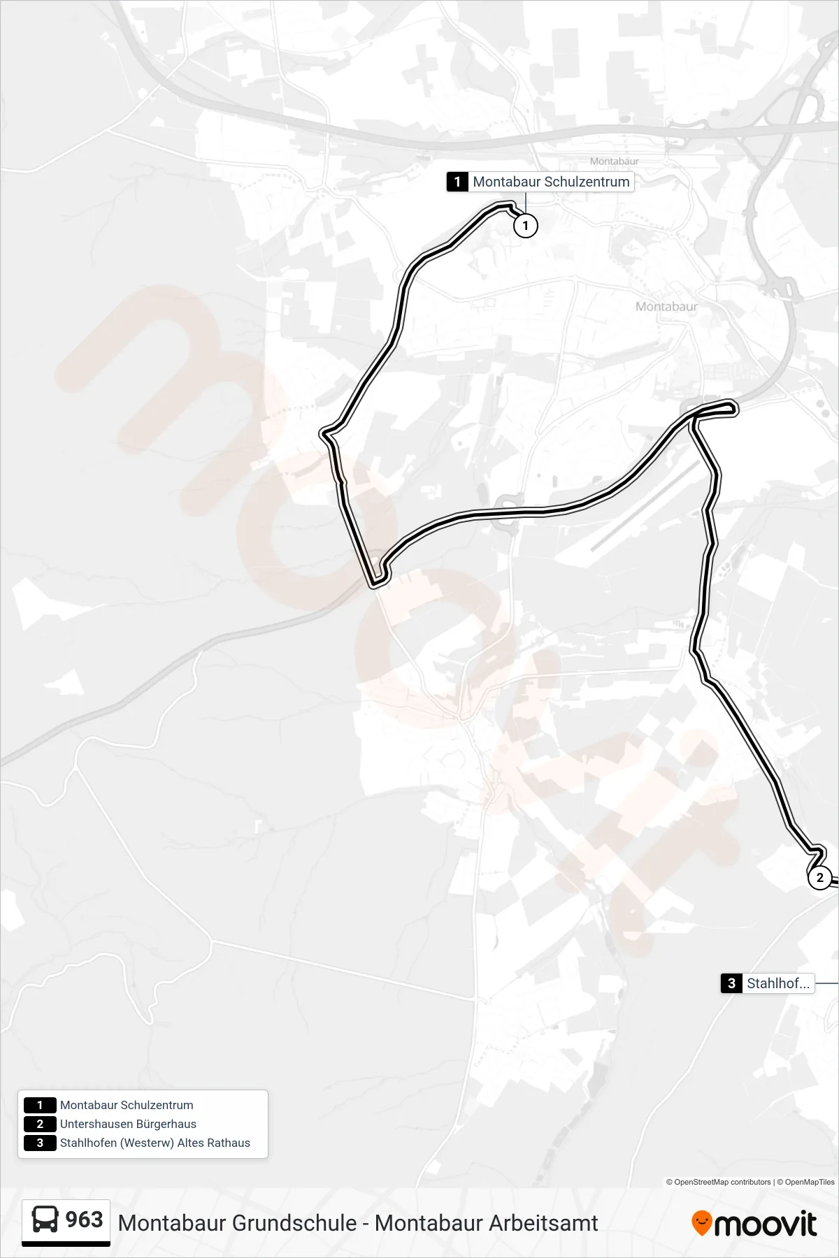 963 bus Line (Stahlhofen (Westerw) Altes Rathaus) route and stops on a map
