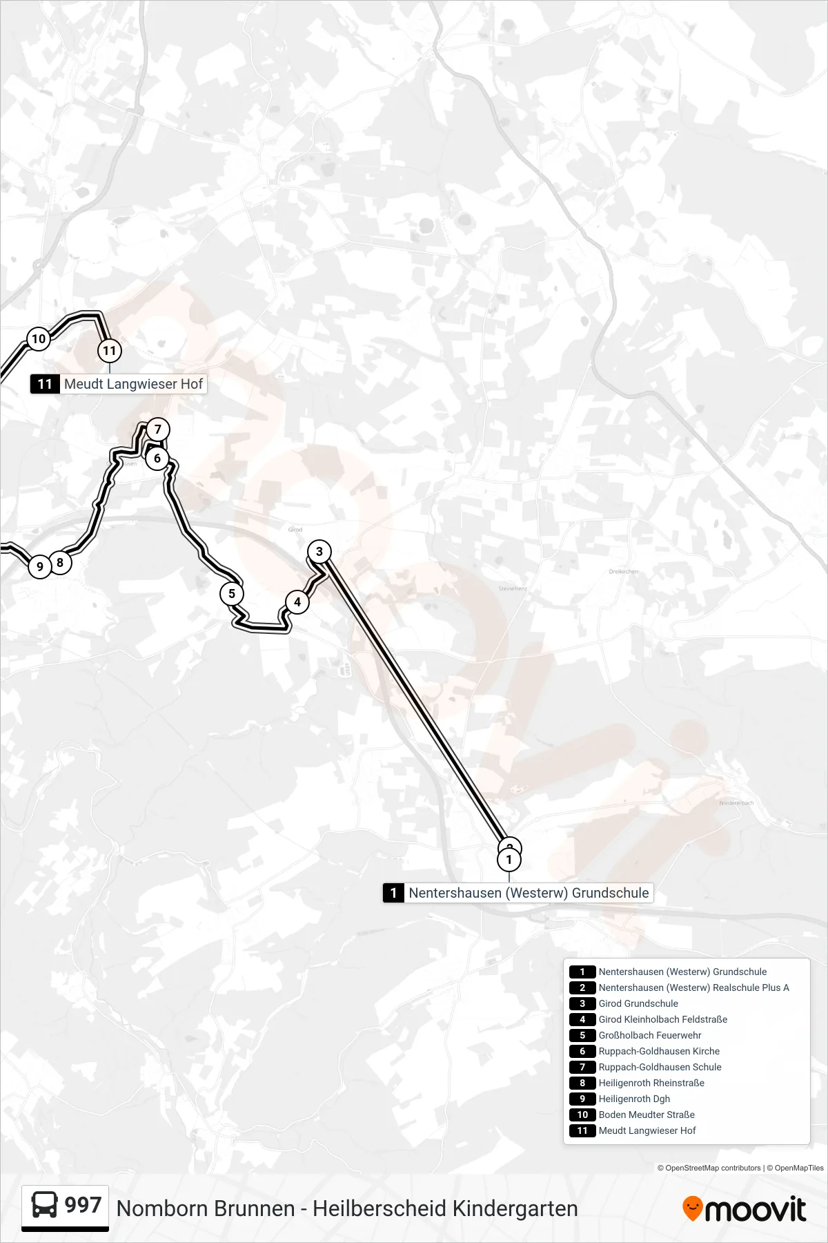 Linie 997 (Bus) Richtung Meudt Langwieser Hof: Route und Haltestellen auf der Karte