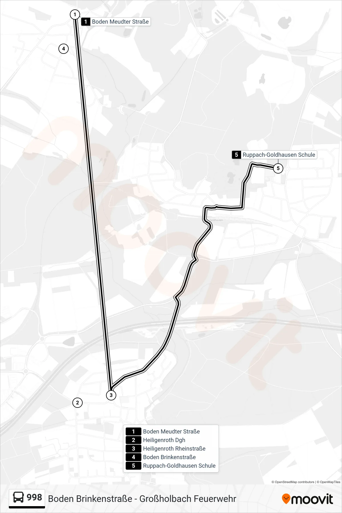 998 bus Line (Ruppach-Goldhausen Schule) route and stops on a map